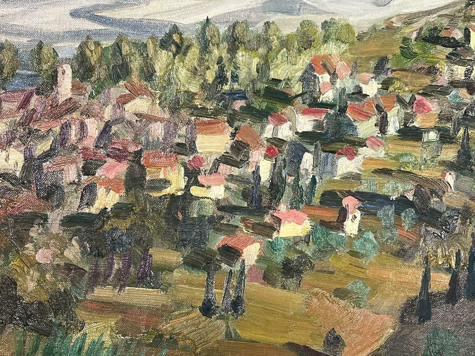 Josine Vignon1950s French Post Impressionist Signed Provencal Village Wide View Coast Line 1950s photo Art