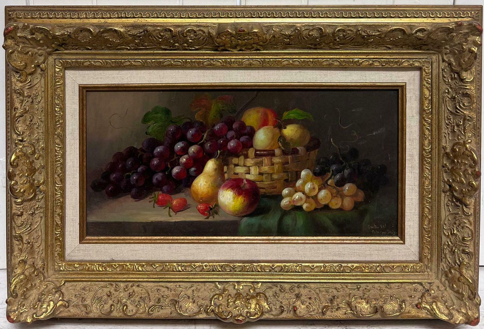 Jonny Gastonfine Classical Still Life Fruit In Wicker Basket Signed Oil Painting Gilt Frame