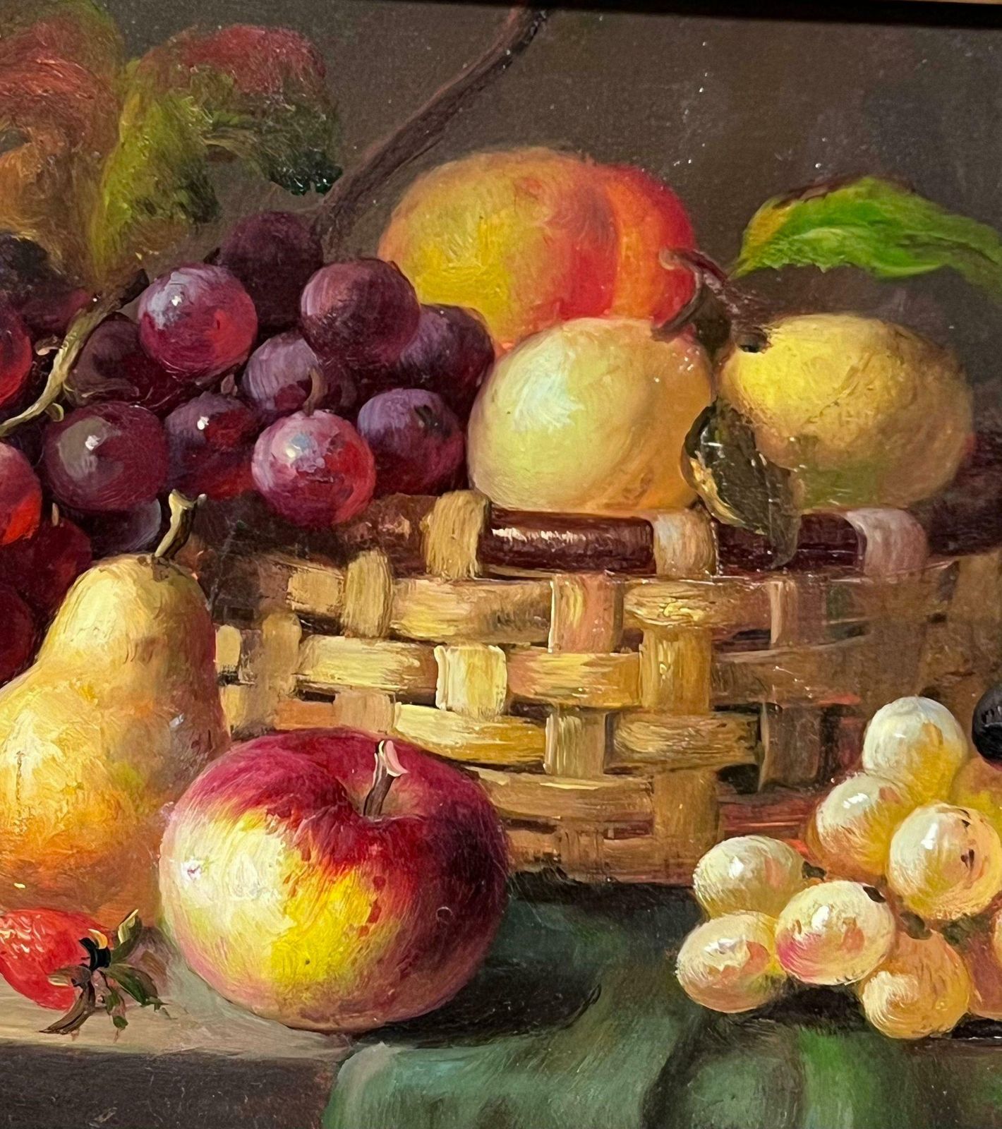 Jonny Gastonfine Classical Still Life Fruit In Wicker Basket Signed Oil Painting Gilt Frame photo Art