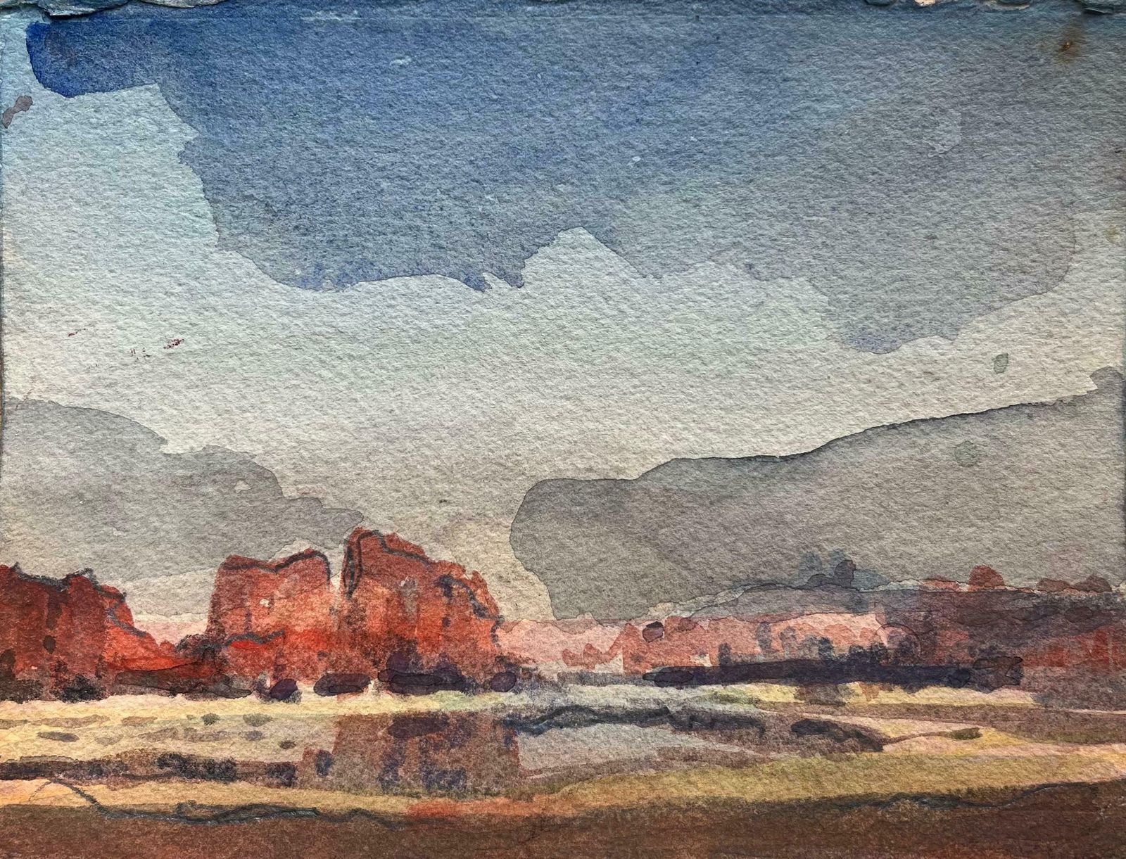 Maurice Mazeiliefrench Impressionist Watercolor Desert Landscape Of A Red Rock Formation20th Century