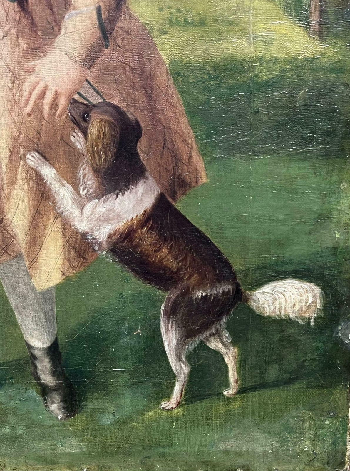 19th Century American Folk Artmid 19th Century American Folk Art Portrait Of Child With Dog In Landscape, Oil photo for sale