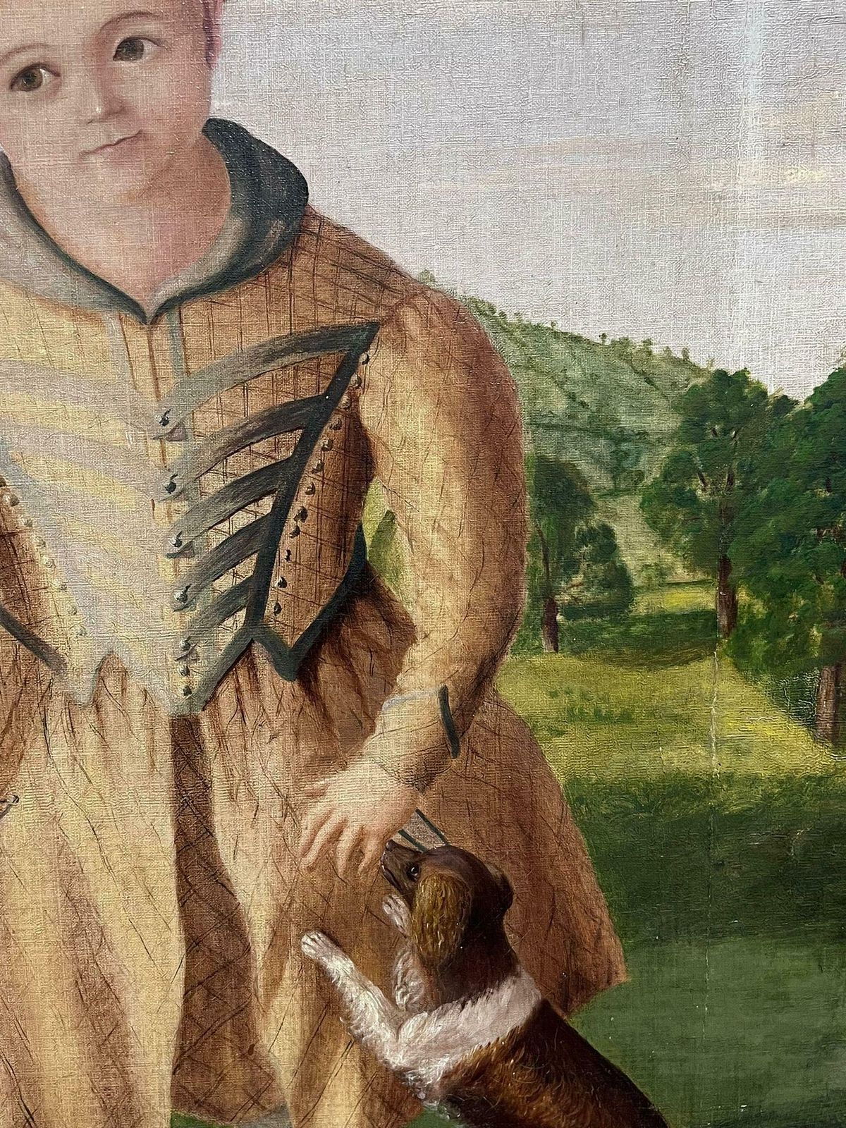 19th Century American Folk Artmid 19th Century American Folk Art Portrait Of Child With Dog In Landscape, Oil photo 3564.0