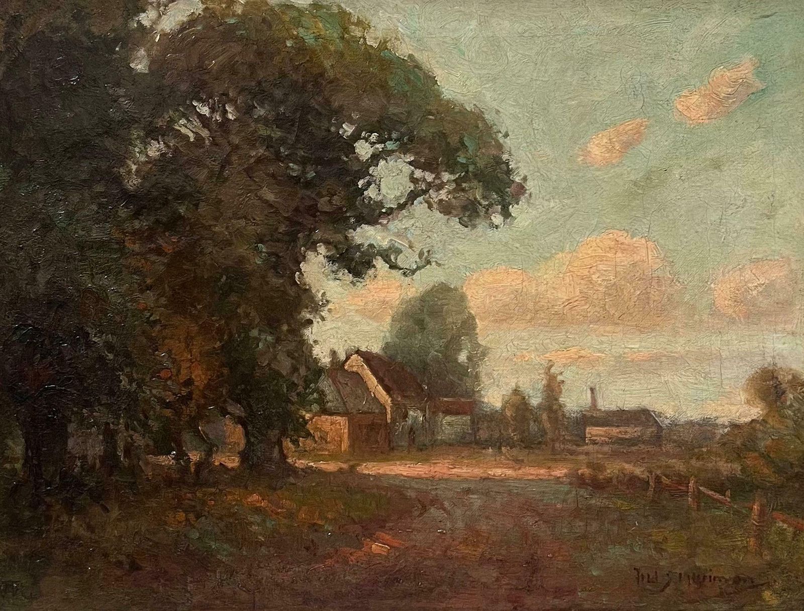 Fred Sollway Merriman Antique English Impressionist Oil Painting The Ferry Boat Inn At Wilford