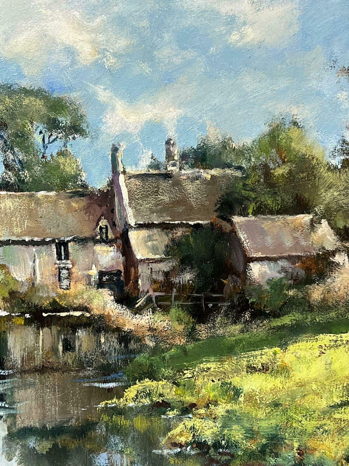 David Hydeenglish Impressionist Signed Oil Painting Water Mill House In Summer Meadowsc.2000 photo vintage