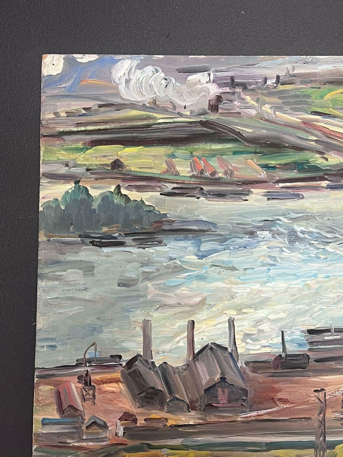 Regine Davidmid 20th Century 1950's French Post Impressionist Oil Large River & City1950's photo Art