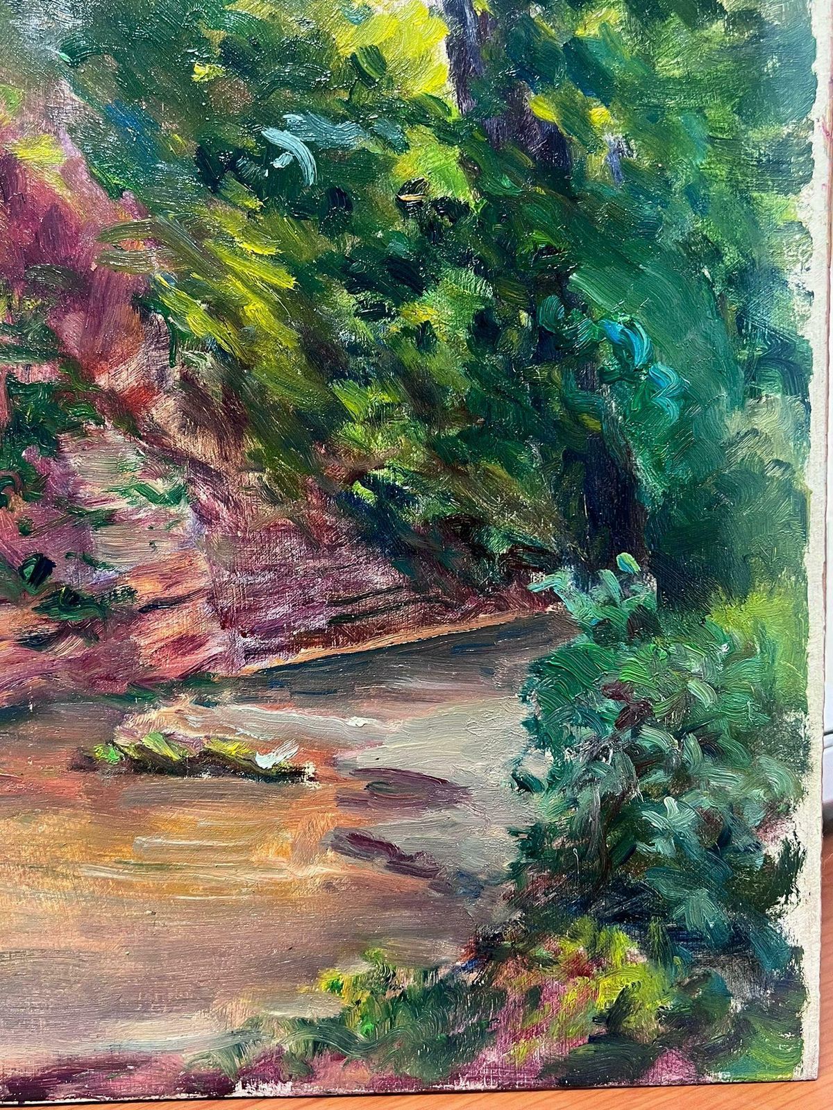 Regine Davidmid 20th Century 1950's French Post Impressionist Oil Rocky River Gorge1950's photo furniture
