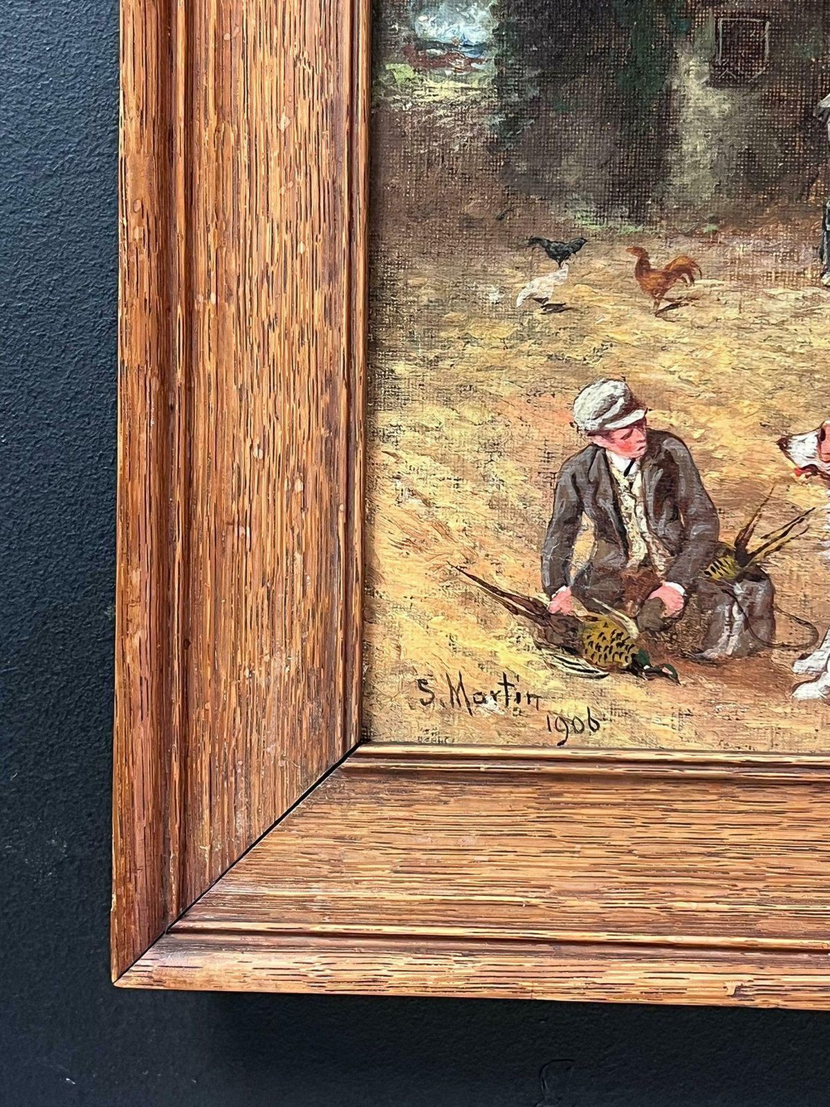 Sylvester Martinfine Antique English Oil Painting Village Lane With Tavern Dogs & Young Lads1906 photo 1094.0