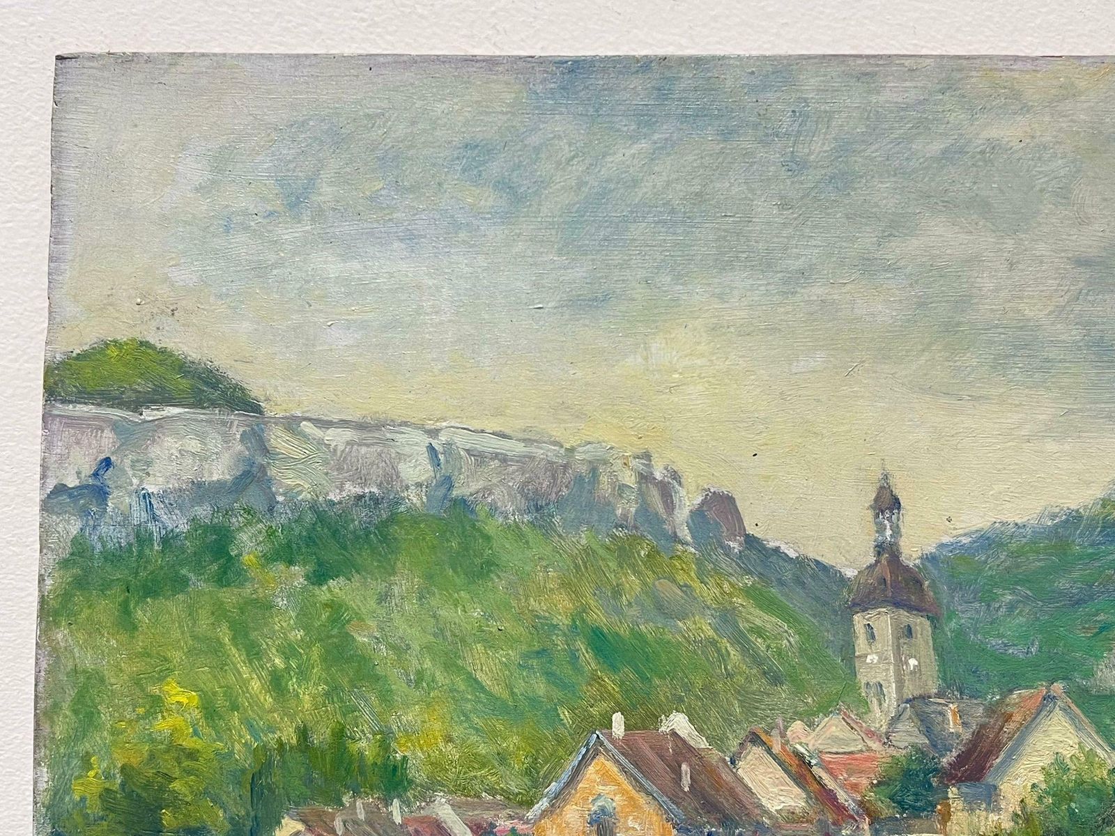Regine Davidmid 20th Century 1950's French Post Impressionist Oil Old French Town & River1950's photo 631.0