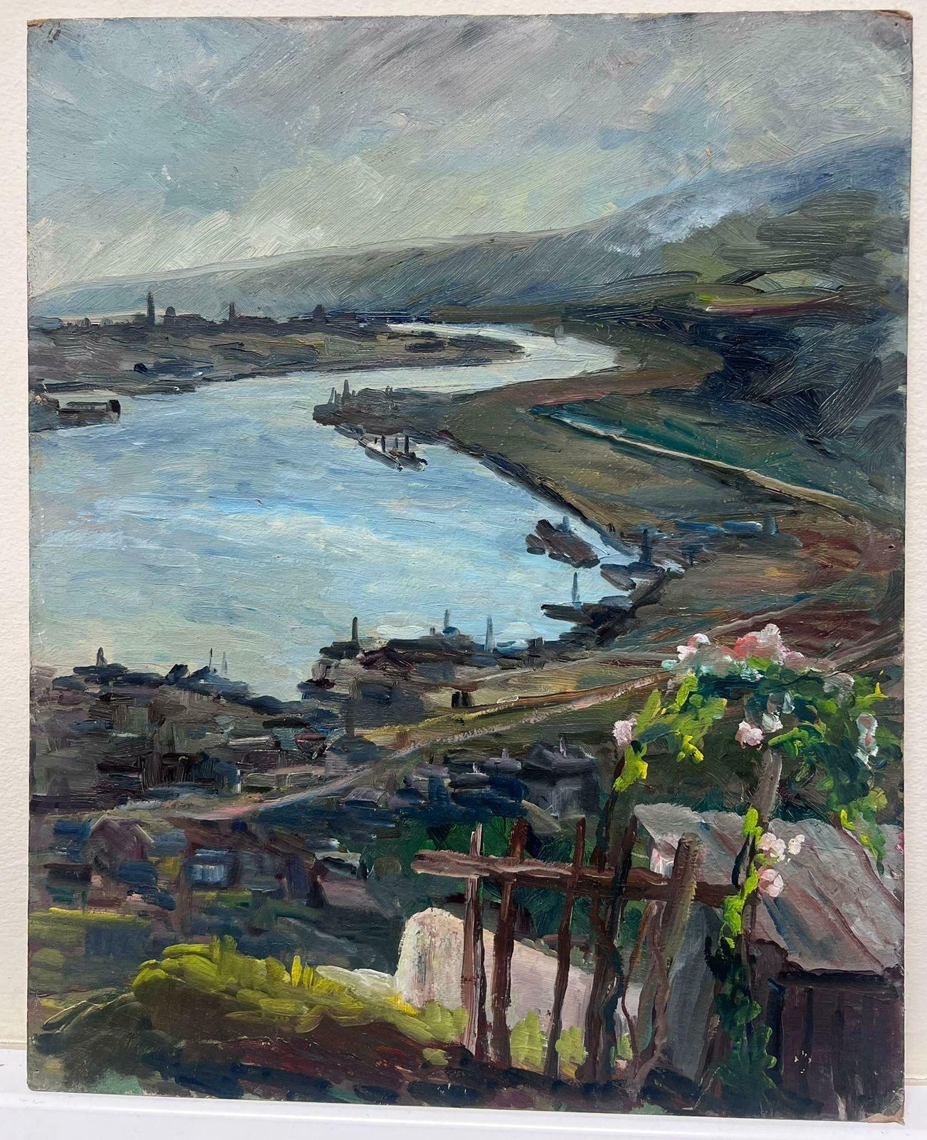 Regine Davidmid 20th Century 1950's French Post Impressionist Oil Coastal Inlet Estuary1950's photo furniture