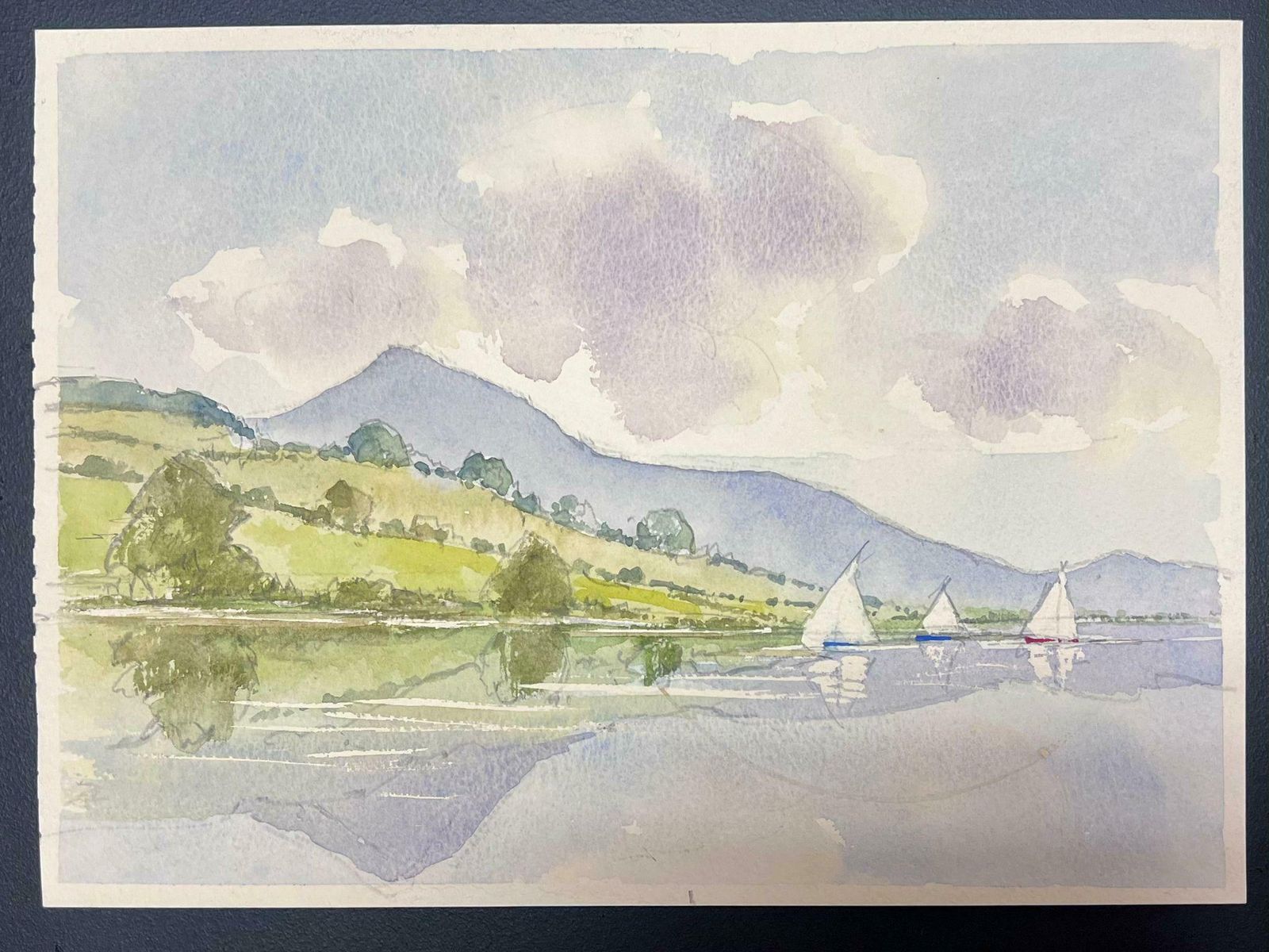Anthony Averybritish Original Impressionist Watercolor Sailing Boats On The Tranquil River photo for sale