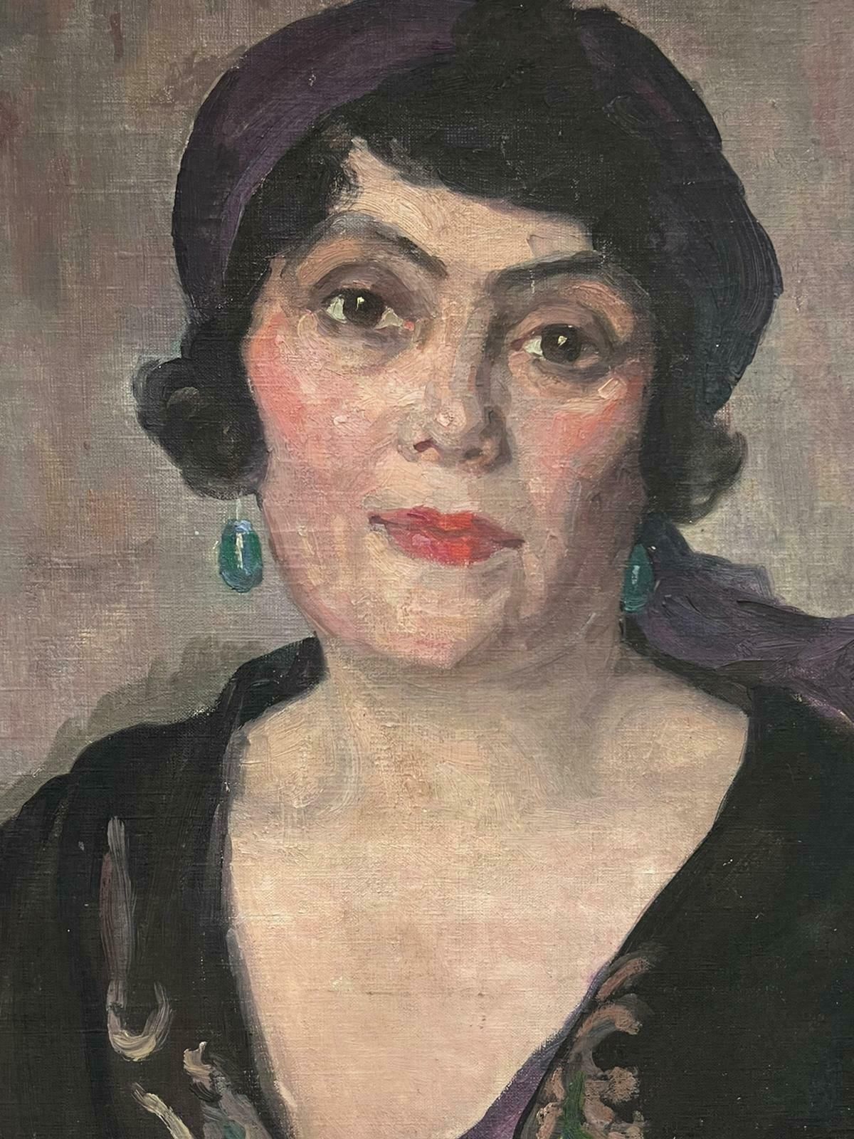 Louise Alix1930's French Oil Painting Portrait Of Lady With Playing Cards Beautiful Work1930's photo vinterior