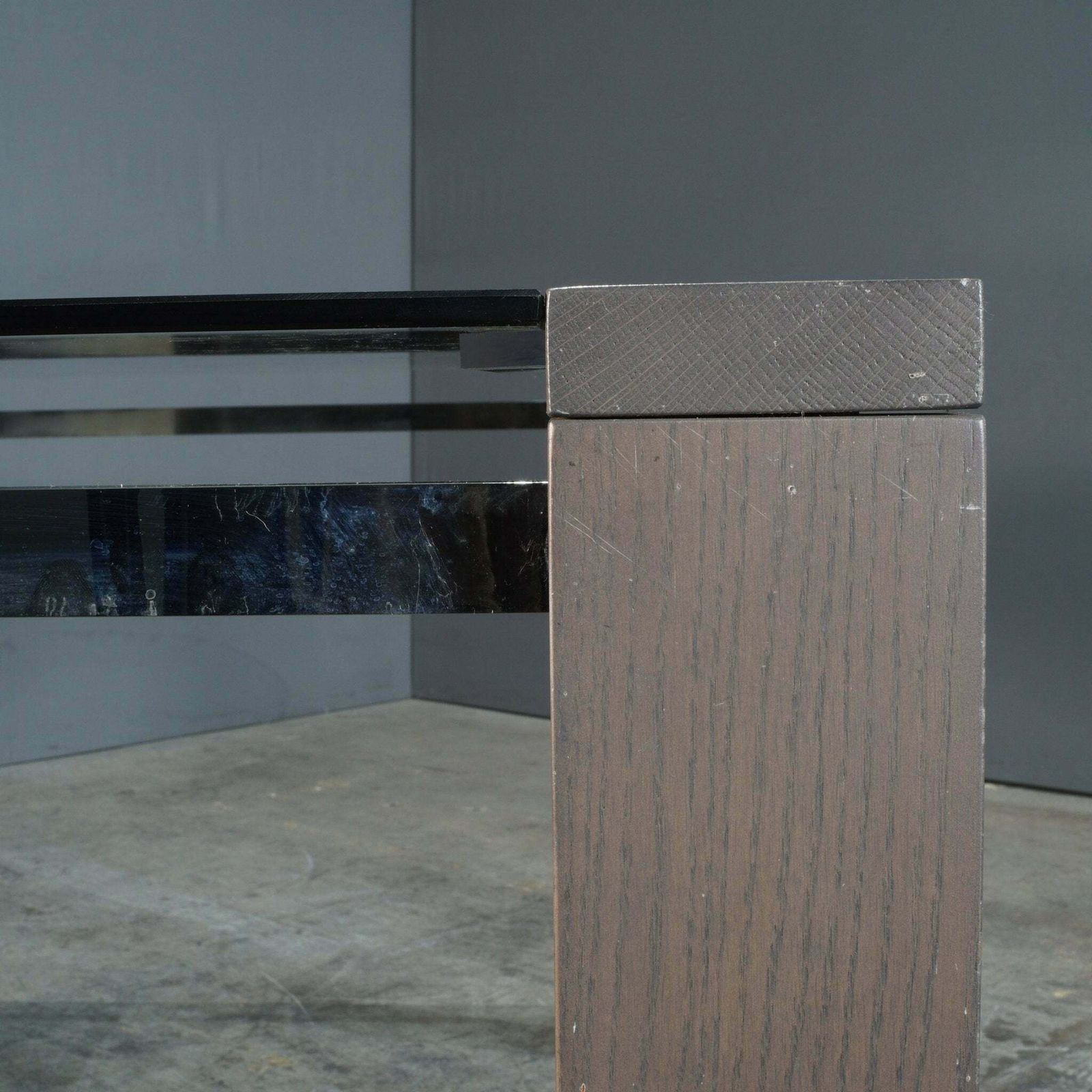 photo vintage Roche Bobois Anthracite And Smoked Glass Box Dining Table