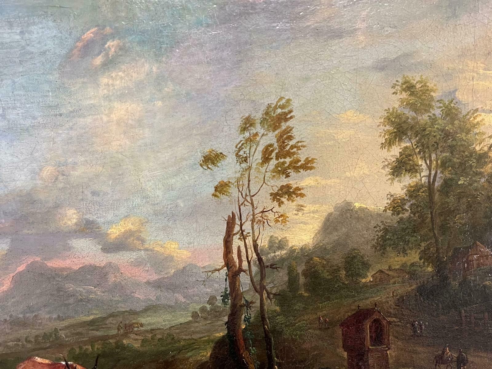 Italian 18th Centuryfine 18th Century Italian Old Master Oil Painting Berghers With Animals Sunset photo 3003.0