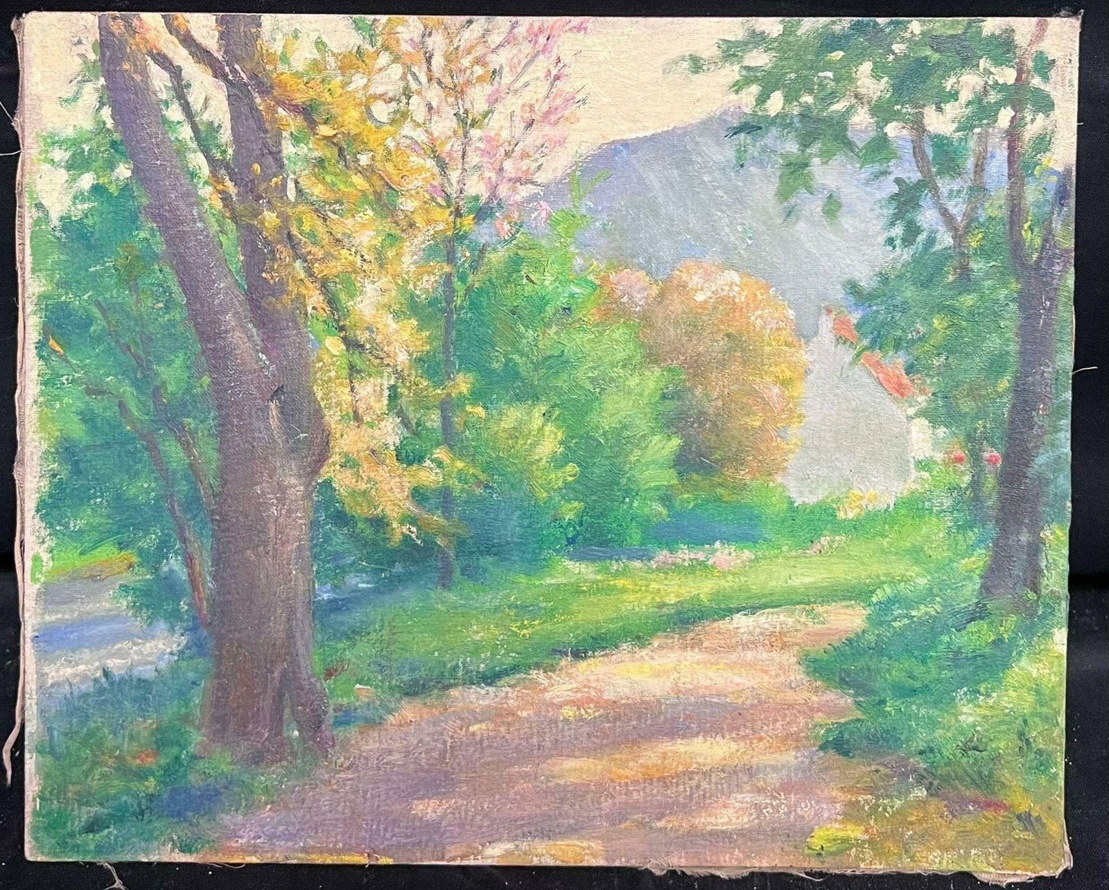 Regine Davidmid 20th Century 1950's French Post Impressionist Oil Golden Light Country Lane1950's photo furniture