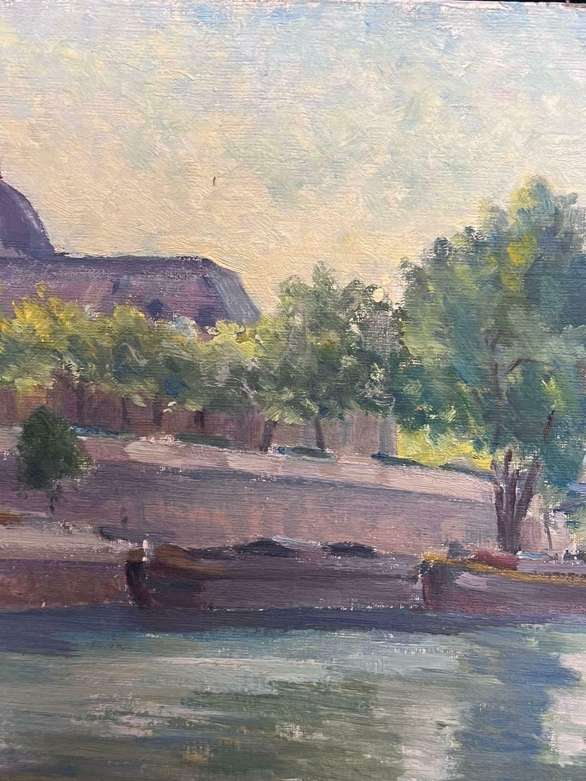 Regine Davidmid 20th Century 1950's French Post Impressionist Oil Riverside Town Buildings1950's photo Art