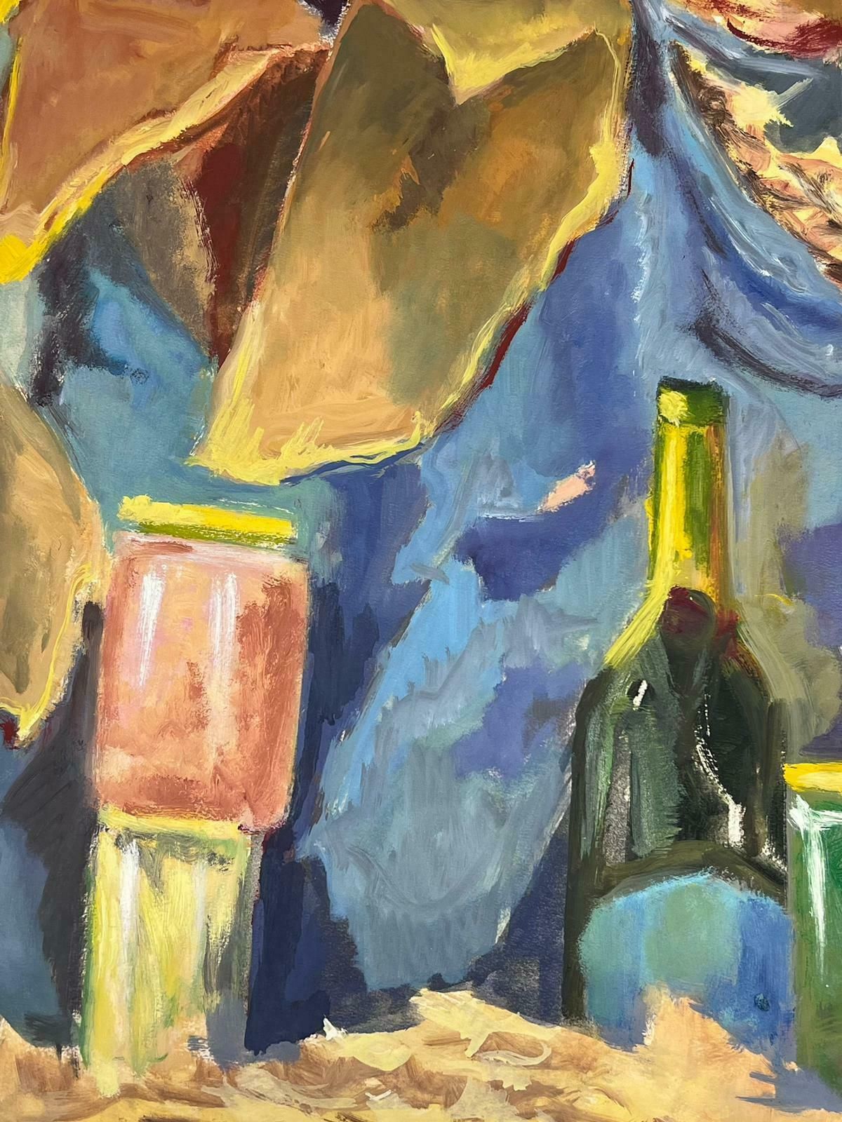 Guy Nicod Champagne Bottles 1970's French Still Life Modernist Painting photo for sale