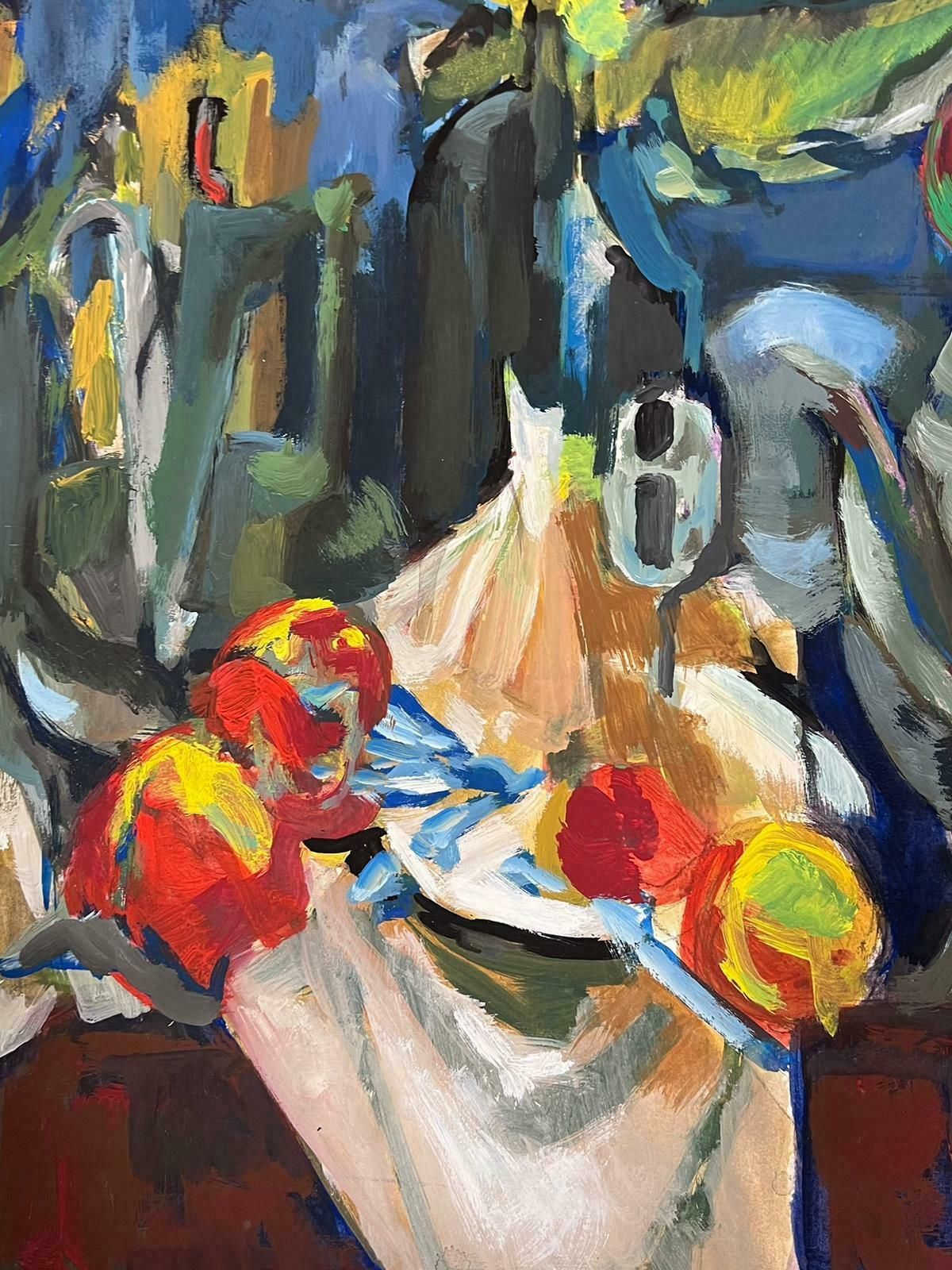 Guy Nicodfrench 20th Century Modernist Painting Red Apples Interior Table Still Life photo furniture