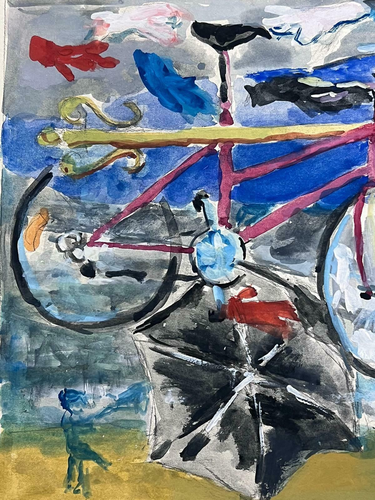 Guy Nicod French 20th Century Surrealist Modernist Painting Bicycle & Umbrella photo for sale