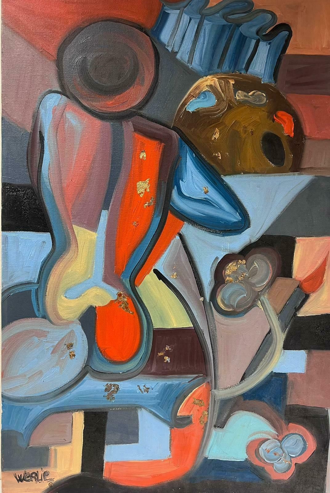 Beatrice Werlielarge Abstract Cubist Style Multicoloured Original Oil Painting Signedc.2000