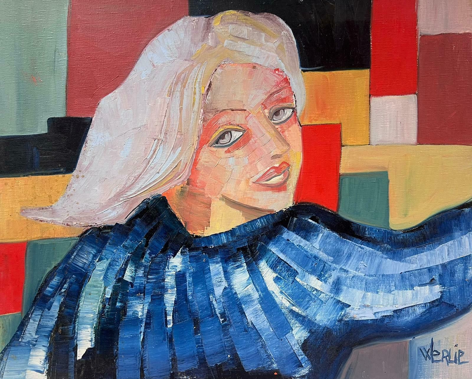 Beatrice Werlielarge Abstract Cubist Style Multicoloured Original Oil Painting Signedc.2000