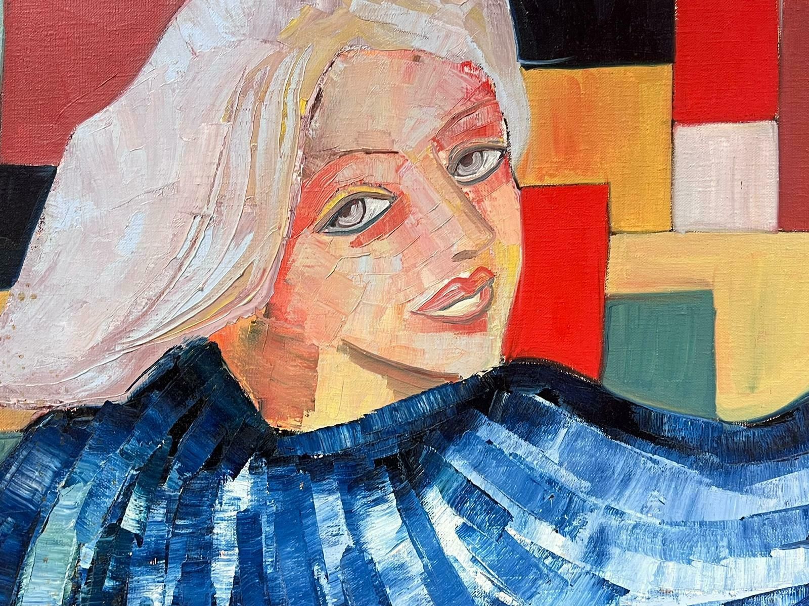 Beatrice Werlielarge Abstract Cubist Style Multicoloured Original Oil Painting Signedc.2000 photo for sale