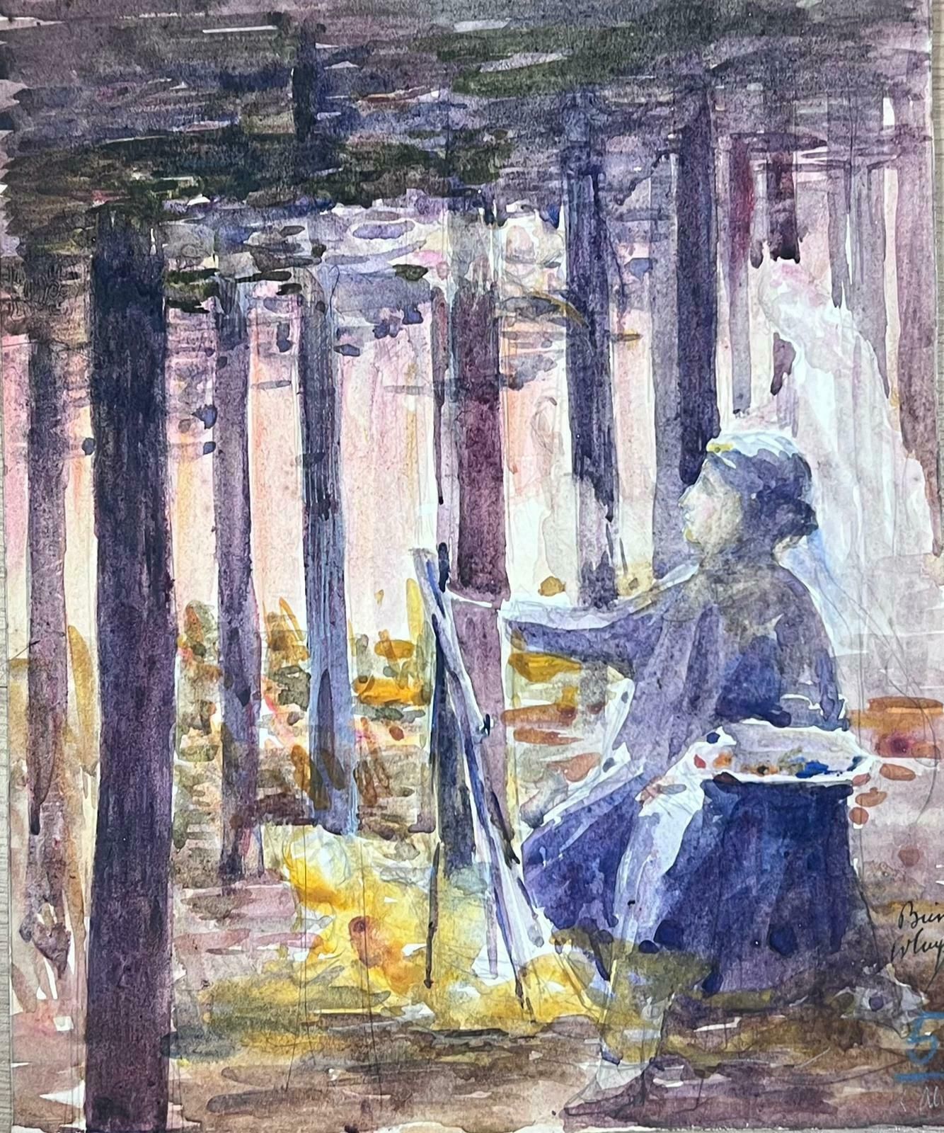 Louise Alixthe Artist Painting In Purple Woodland Landscape French Impressionist 1930's