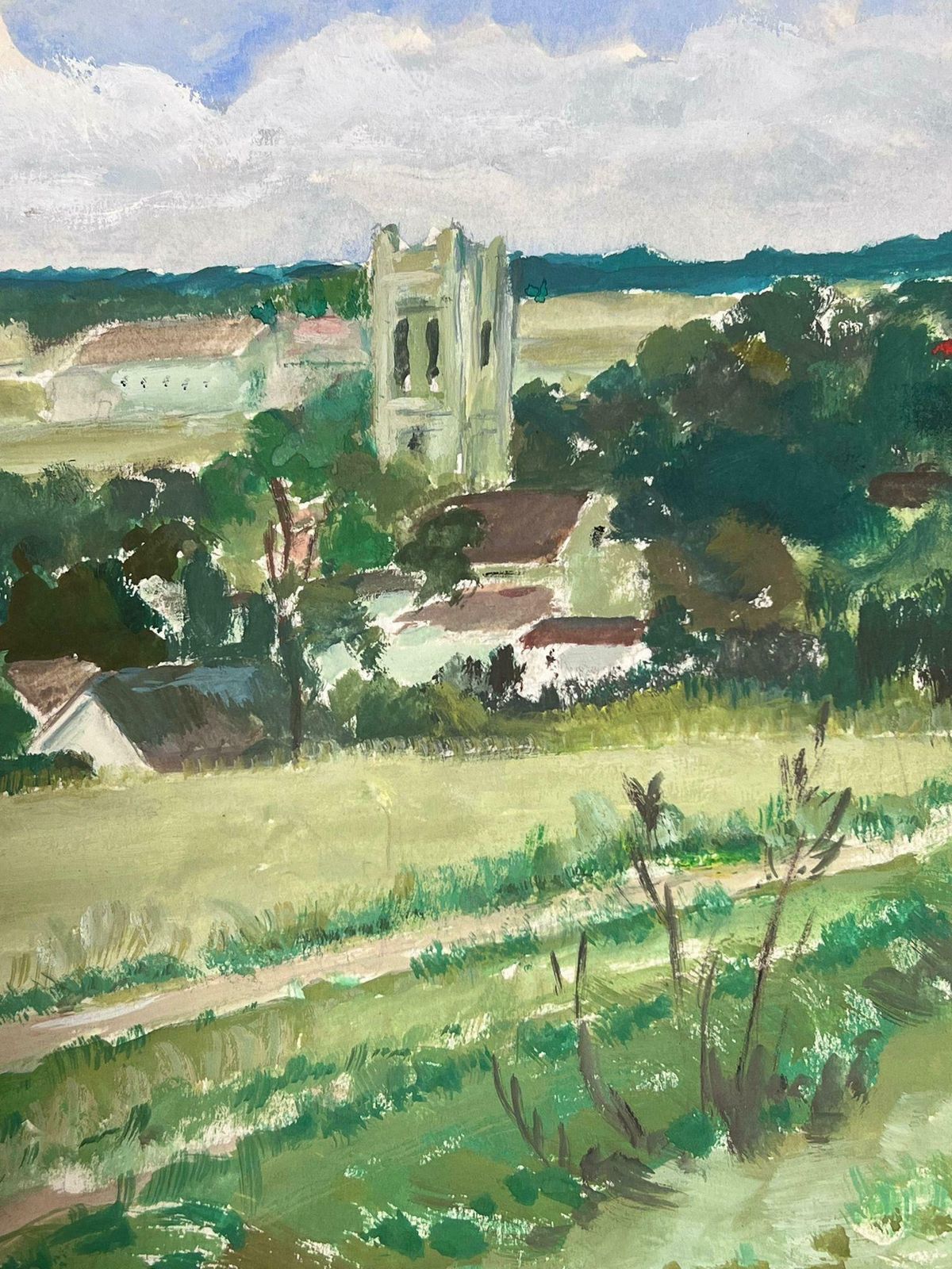 Louise Alix1930's French Small Village Church Open Green Track Field Landscape1930's photo furniture