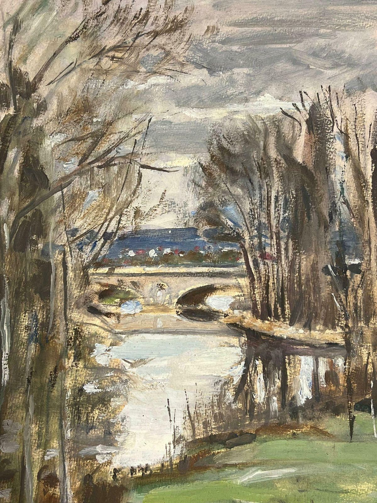 Louise Alix1930's French Impressionist River Bank Bridge Reflection Landscape 1930's photo for sale