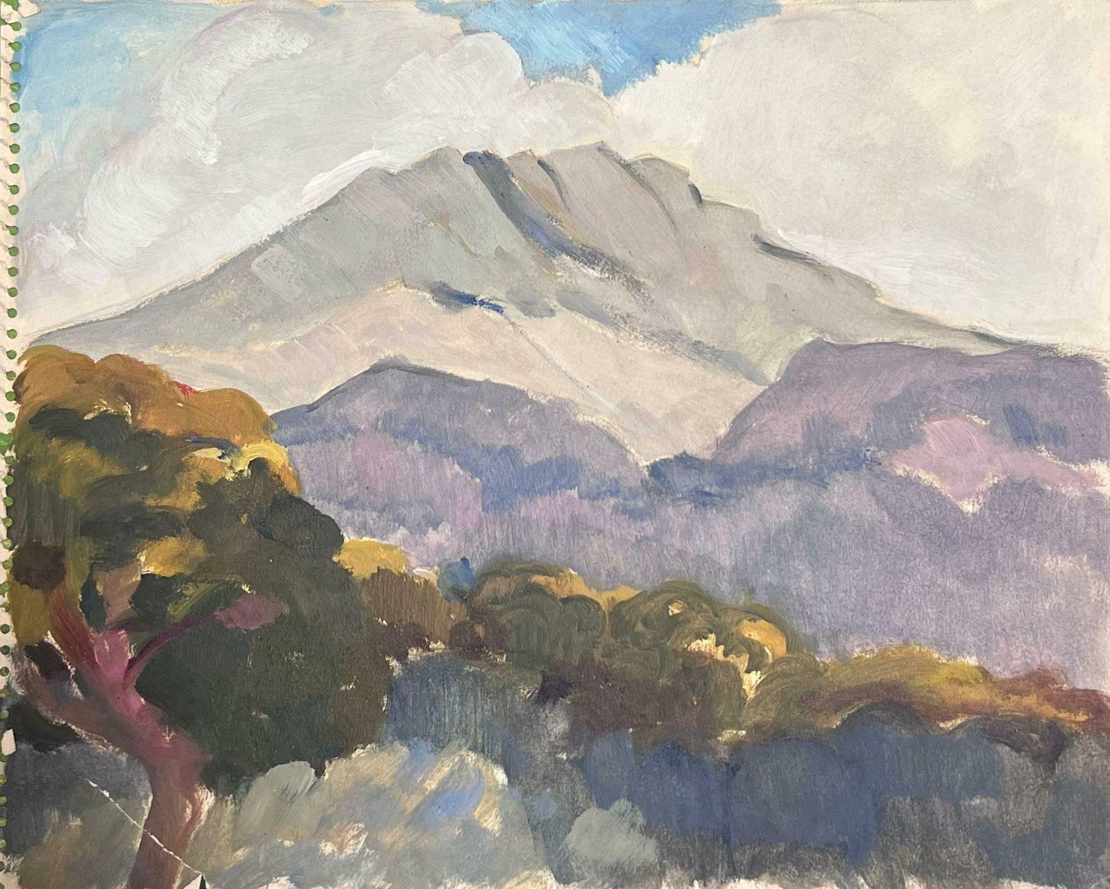 Louise Alix1930's French Impressionist Grey And Purple Mountains In Blue Cloudy Sky1930's photo furniture