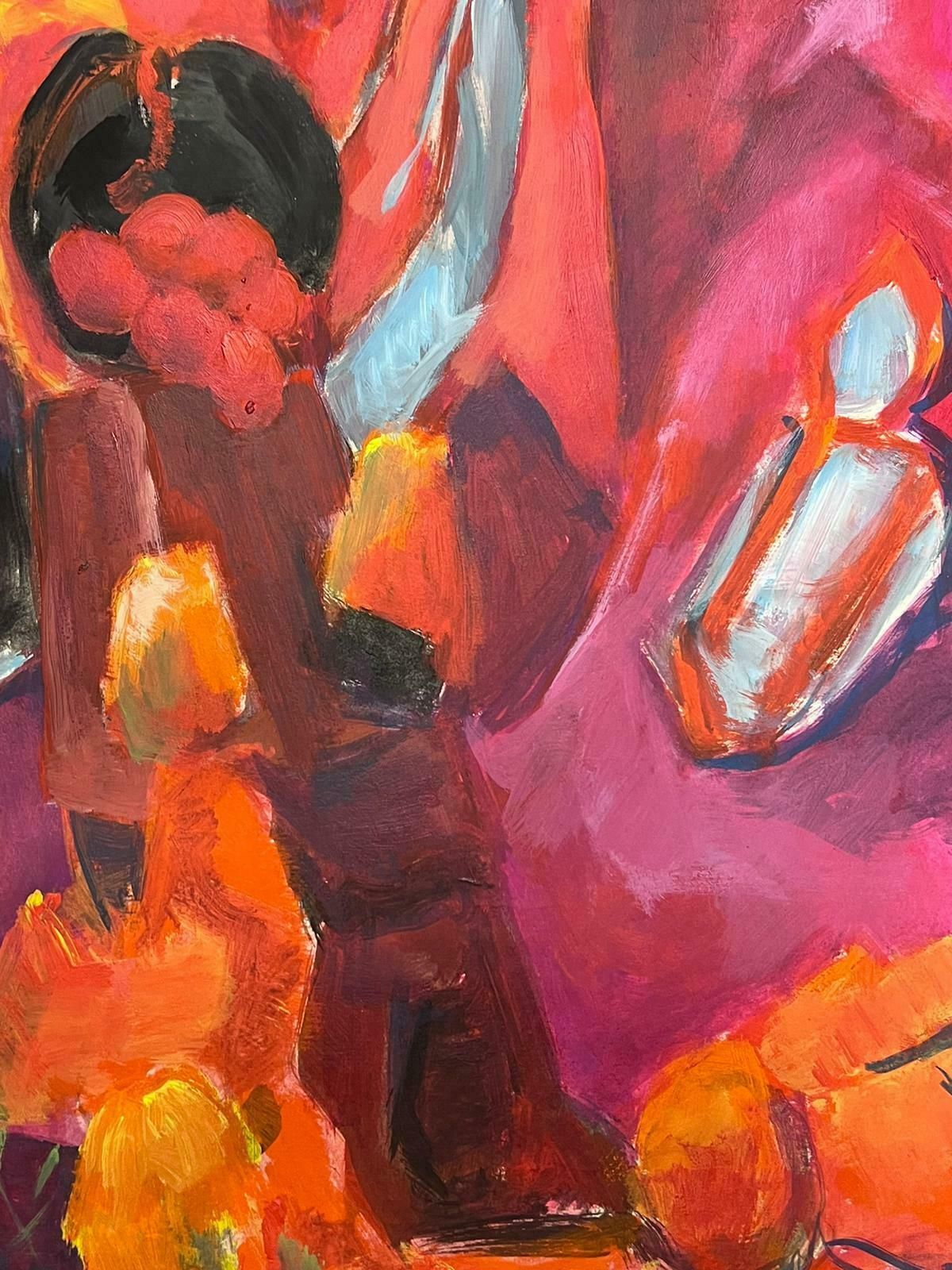 Guy Nicod 20th Century French Modernist Painting Purple Orange Pink Mauve Colors photo for sale