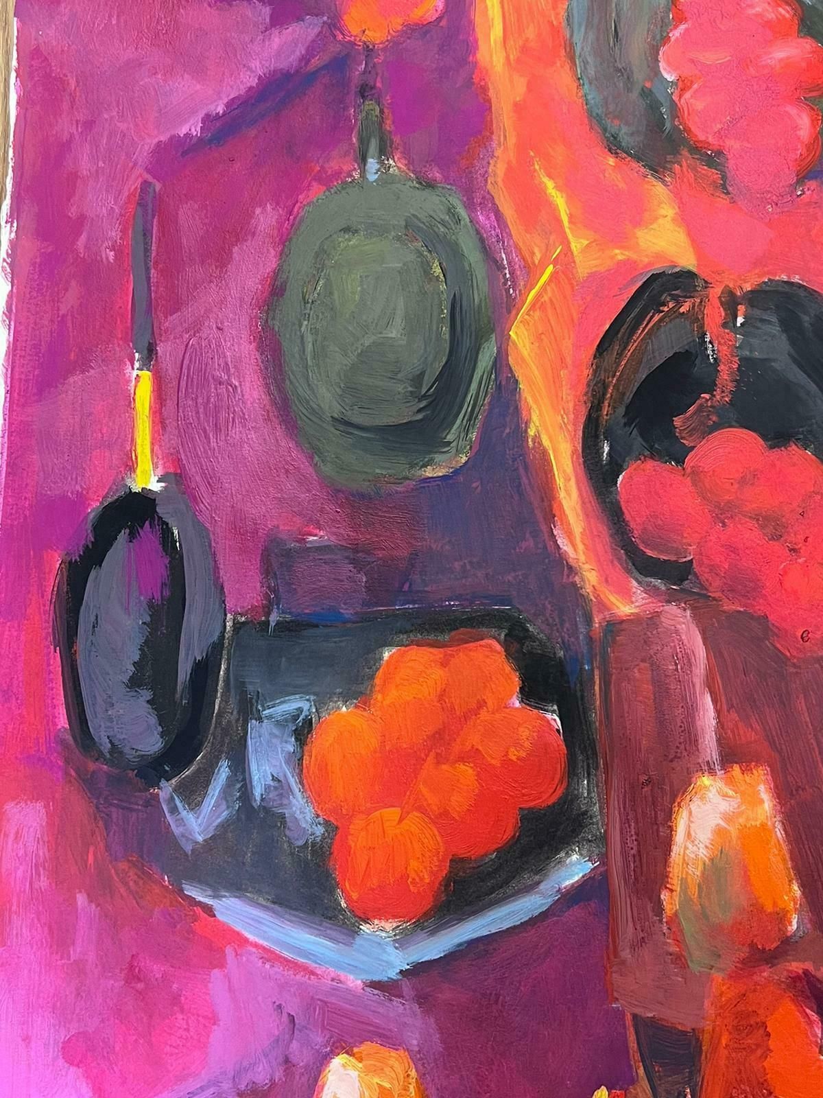 Guy Nicod 20th Century French Modernist Painting Purple Orange Pink Mauve Colors photo Art