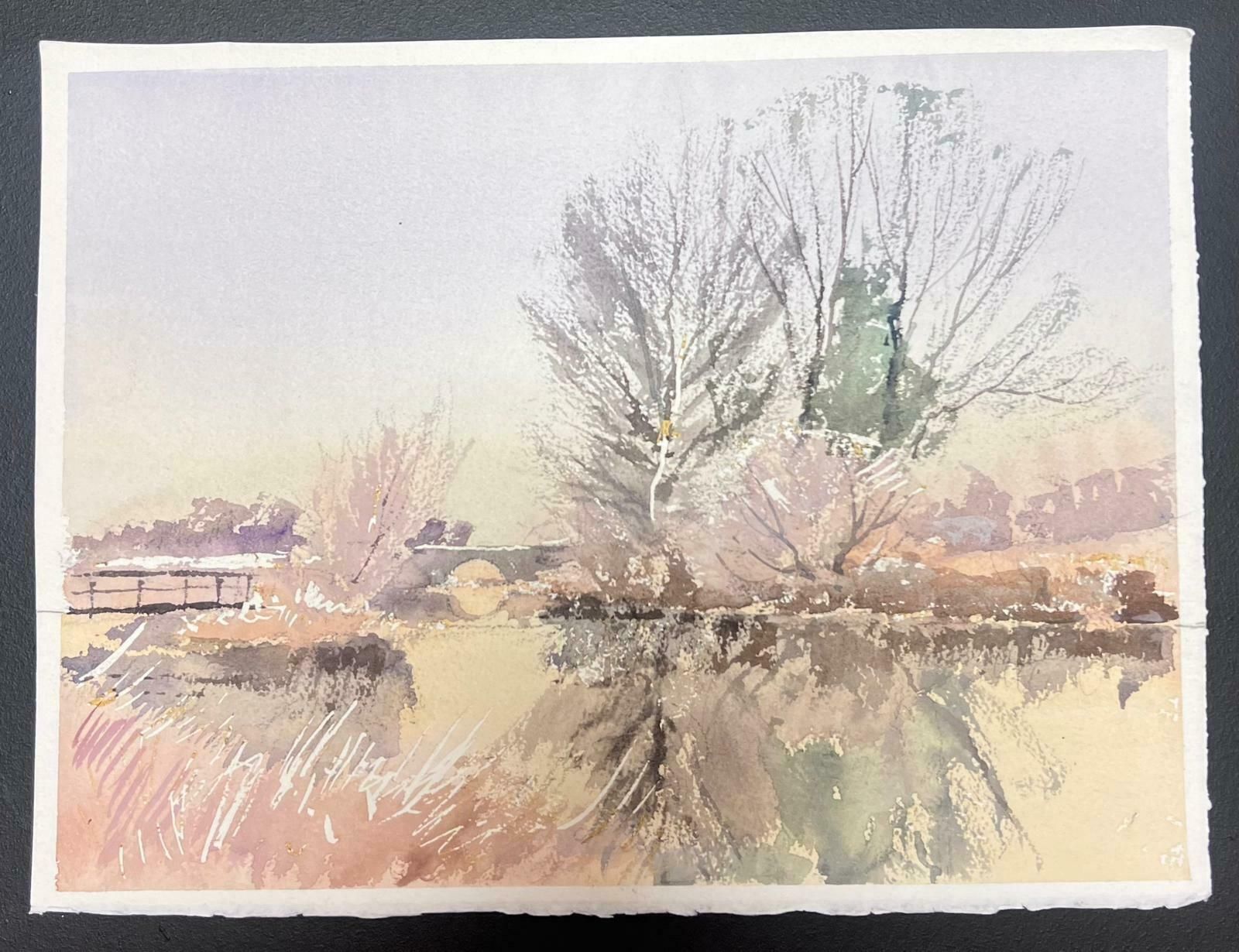 Anthony Averybritish Original Impressionist Watercolor White Frozen River Icy Winter Scene photo furniture