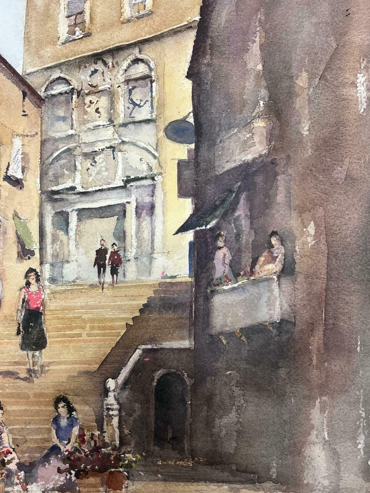 Anthony Averyfine British Original Impressionist Watercolor Flower Sellers At The Town Steps photo vinterior