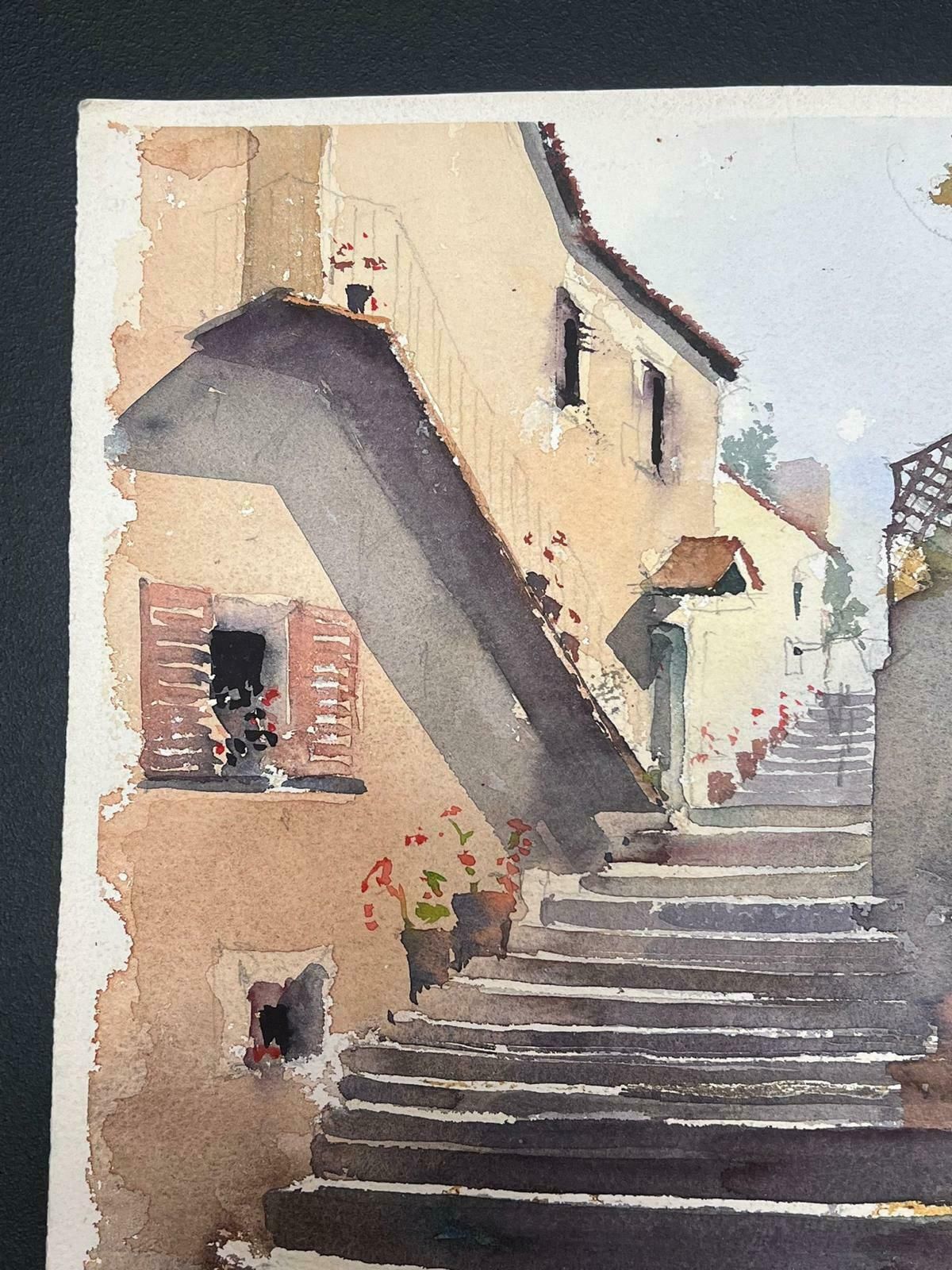 Anthony Averyfine British Original Impressionist Watercolor Village Stone Steps photo vinterior