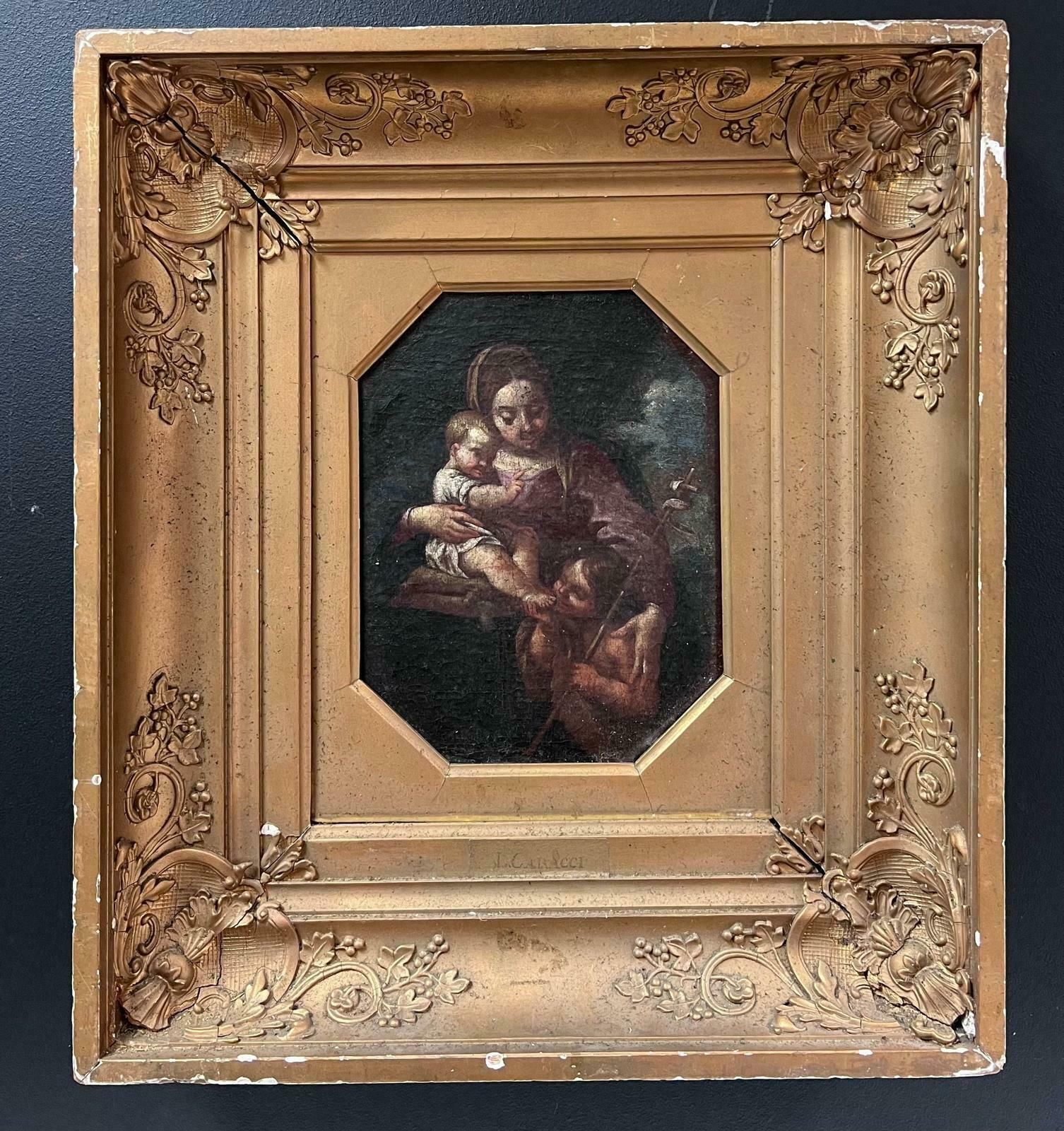 18th Century Italian Old Masterthe Madonna With Christ Child & St. John Fine 18th Century Italian Old Master