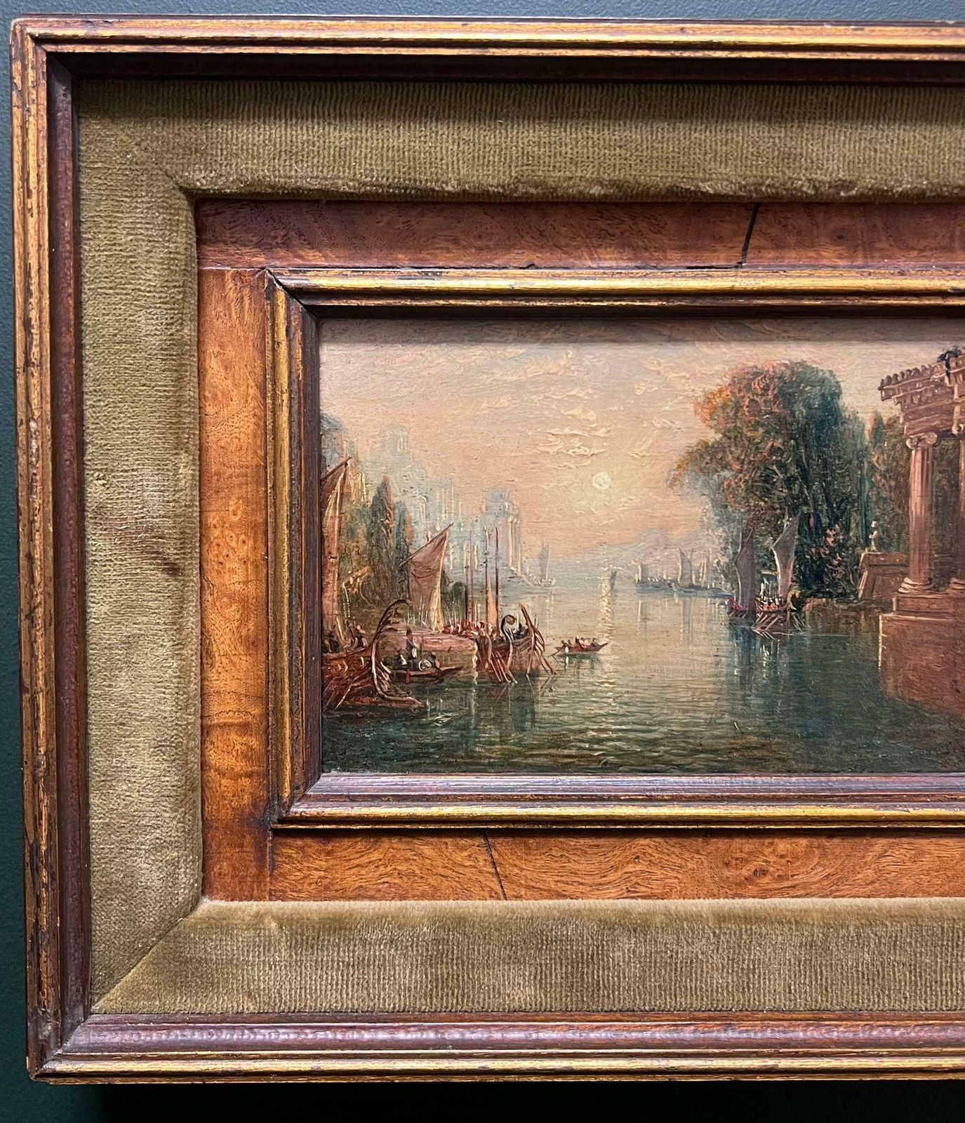 Fine Early 19th Century Classical Italian Oil Capriccio Lake Landscape Old Ruins photo Art