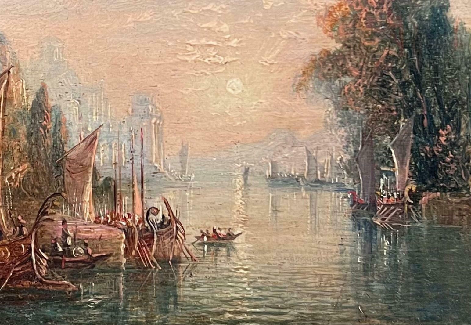 Fine Early 19th Century Classical Italian Oil Capriccio Lake Landscape Old Ruins photo 3200.0