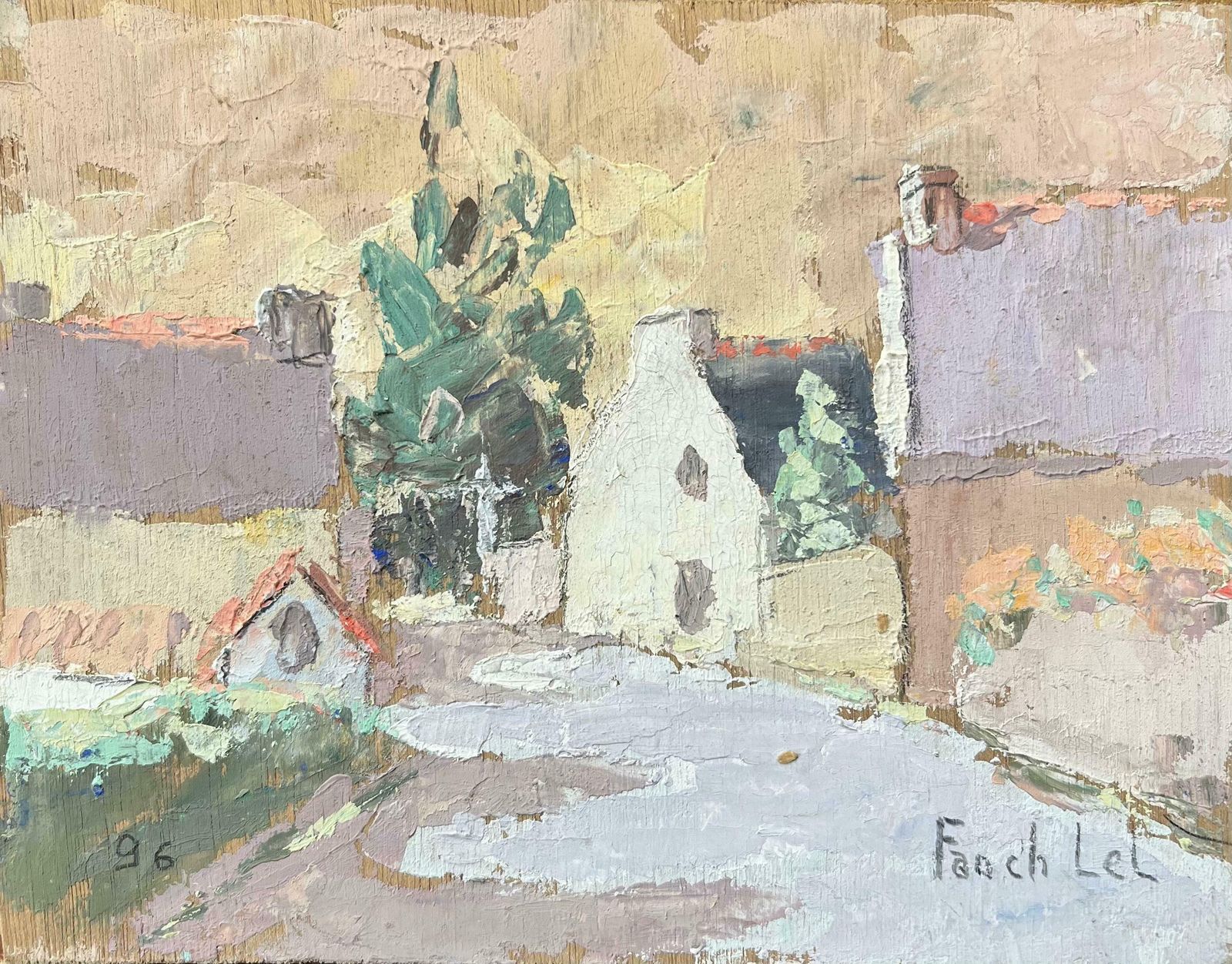 Fanch Lelfrench Village Landscape In Impressionist Style1996
