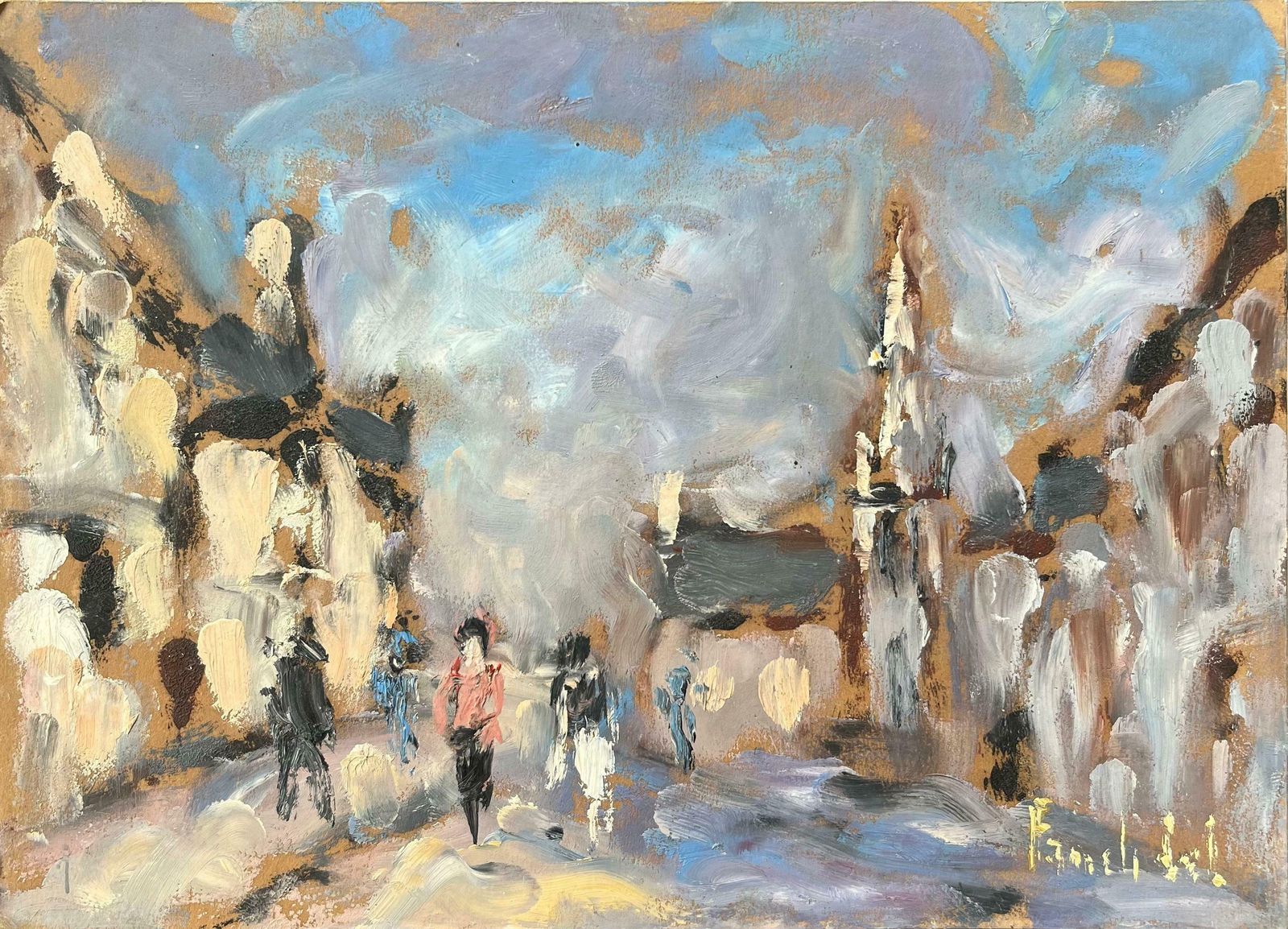 Fanch Lel"Rue De Village Animée" French Oil Painting Of A Village Street Scene2002