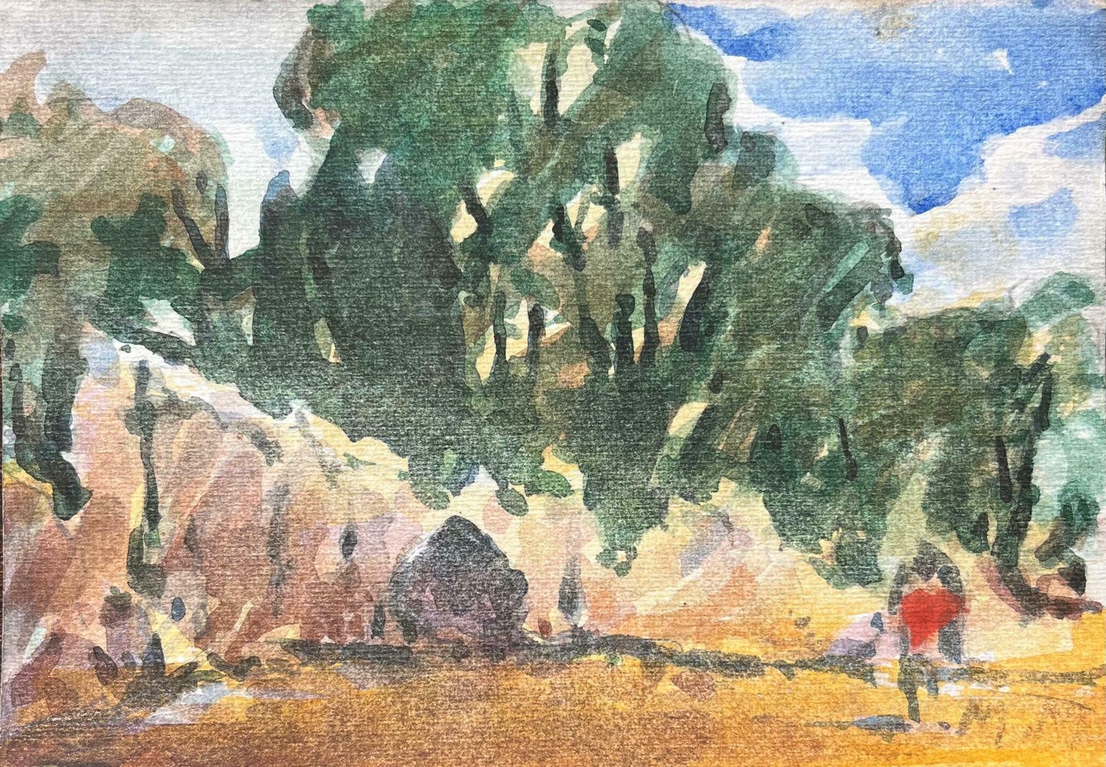 Maurice Mazeiliefrench Impressionist Watercolor Of A Sunlit Forest Scene With Figures20th Century