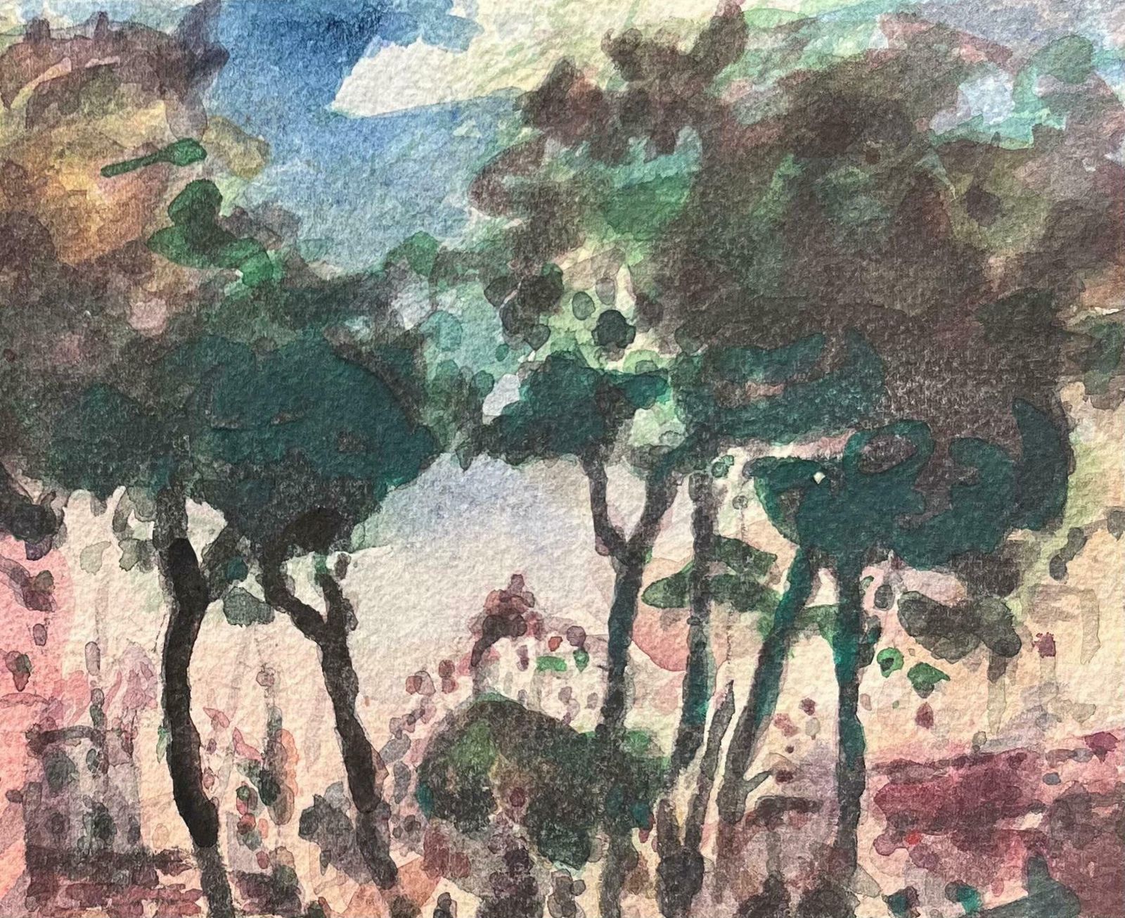 Maurice Mazeiliefrench Impressionist Watercolor Of A Tree Lined Street In A Bustling City20th Century photo vinterior