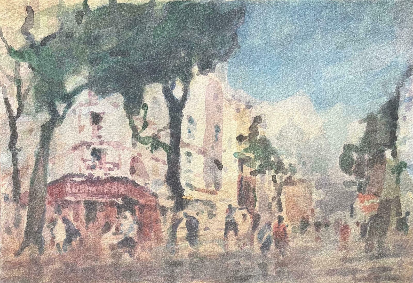 Maurice Mazeiliefrench Impressionist Watercolor Of A Street Scene With Trees And Buildings2019