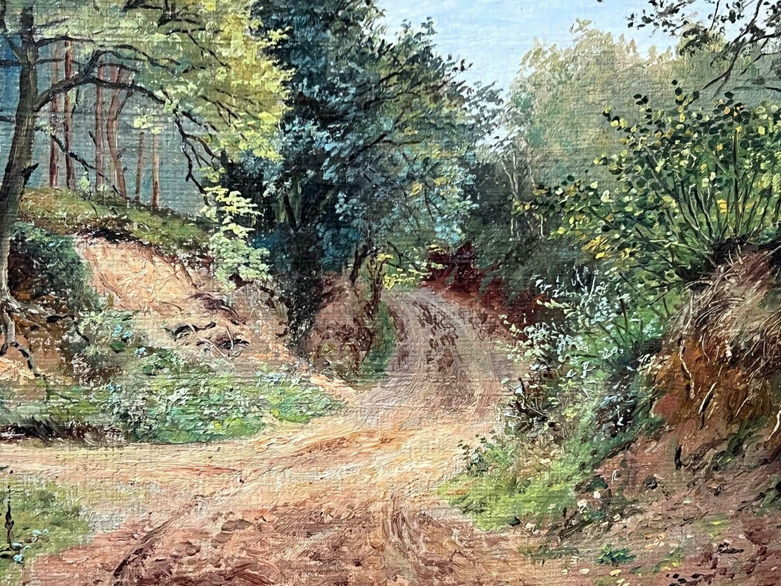 Thomas James Purchasoriginal Victorian Oil Painting Summer Woodland Pathway Landscape Gilt Framed photo furniture
