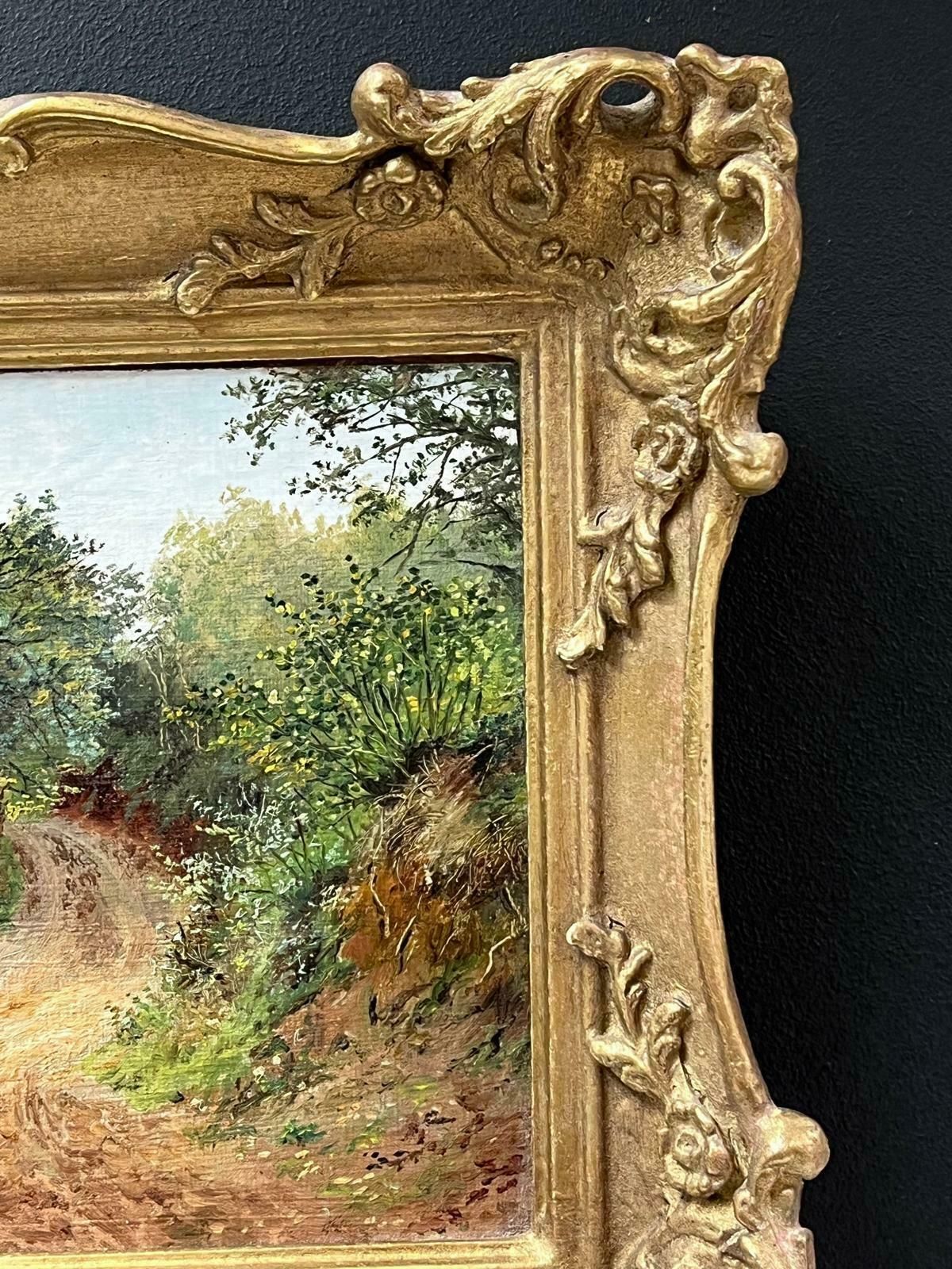 Thomas James Purchasoriginal Victorian Oil Painting Summer Woodland Pathway Landscape Gilt Framed photo Art