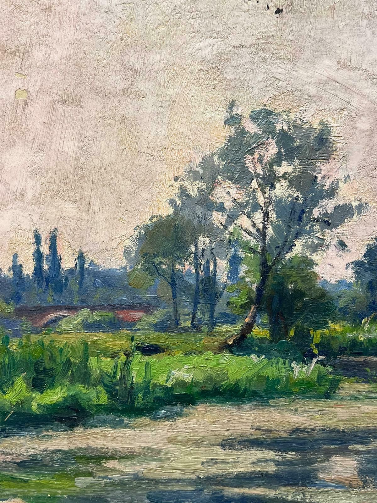 Charles Martin Sauvaigofine Antique French Impressionist Signed Oil Painting River Through Meadows photo Art