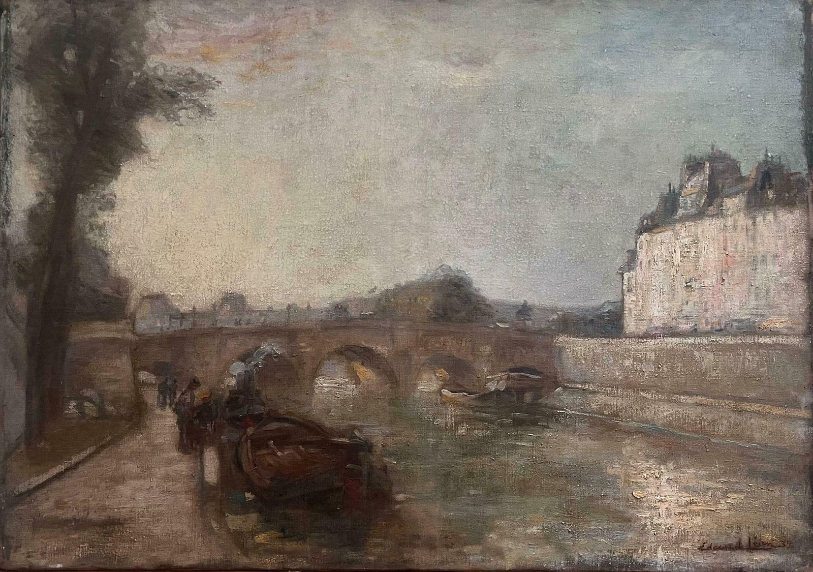Edouard Henri Leonfine 1930's French Impressionist Signed Oil Le Pont Neuf River Seine Paris1939