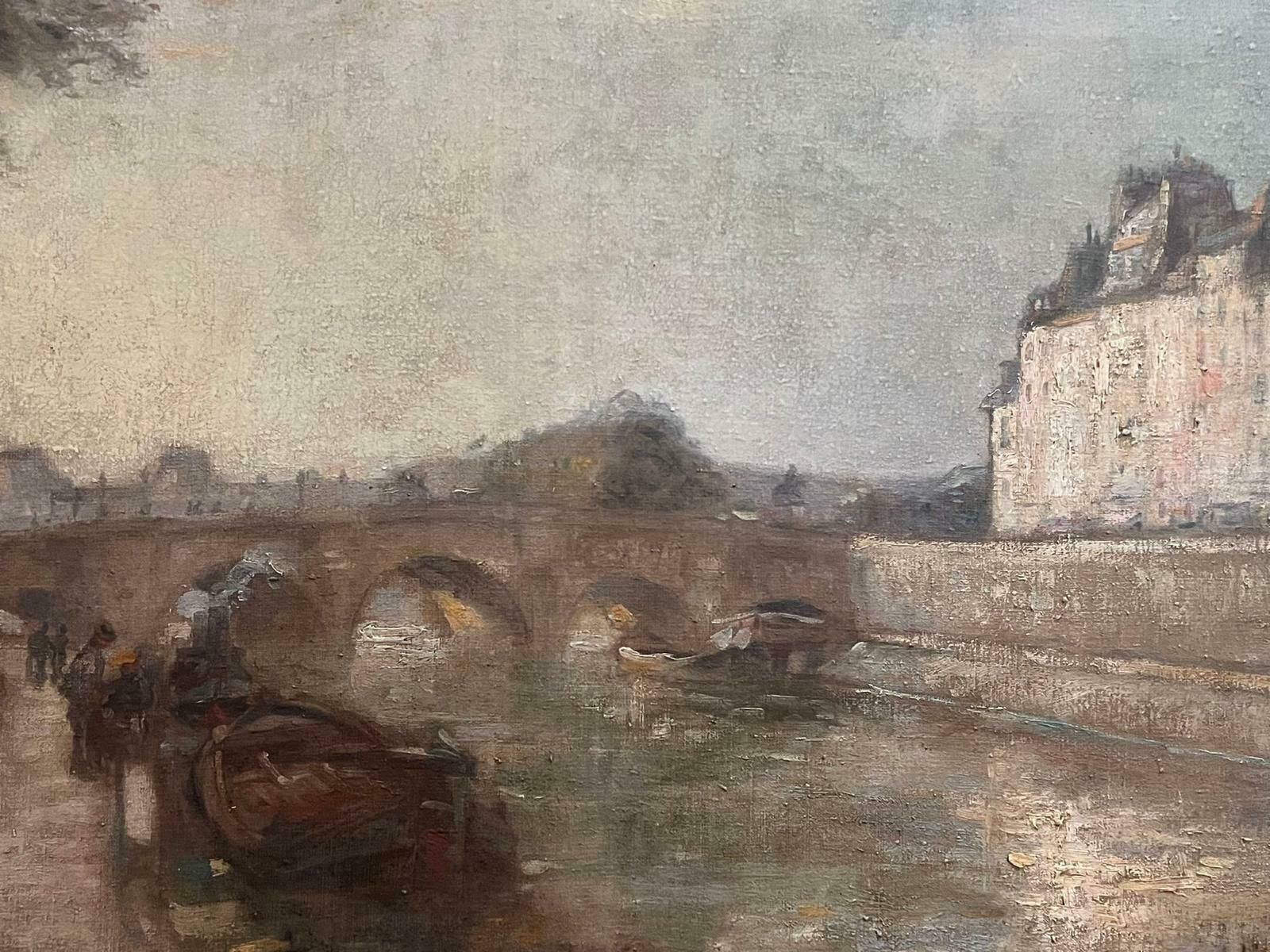 Edouard Henri Leonfine 1930's French Impressionist Signed Oil Le Pont Neuf River Seine Paris1939 photo for sale