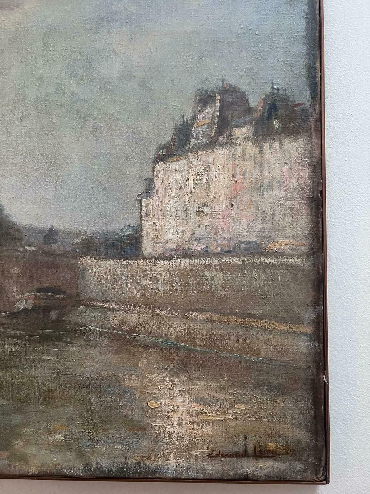 Edouard Henri Leonfine 1930's French Impressionist Signed Oil Le Pont Neuf River Seine Paris1939 photo buy