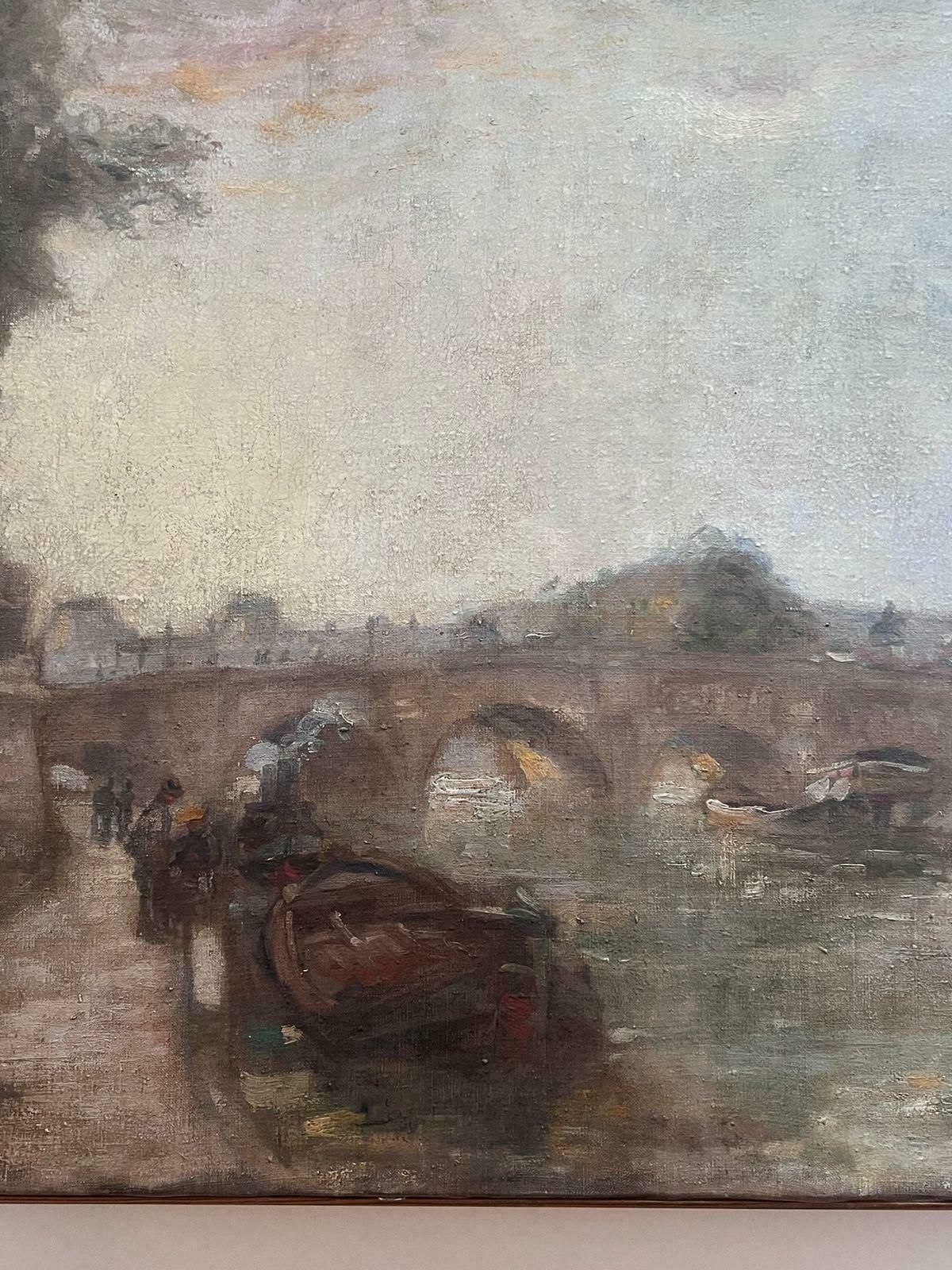 photo for sale Edouard Henri Leonfine 1930's French Impressionist Signed Oil Le Pont Neuf River Seine Paris1939