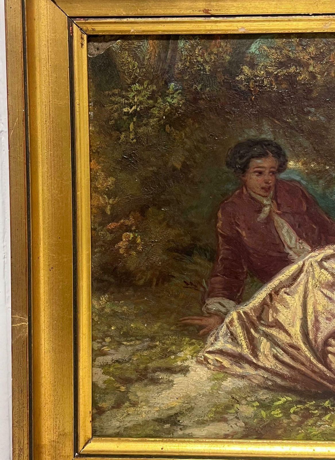 French Rocococourting Couple With Musical Instrument Antique French Rococo Period Oil photo for sale